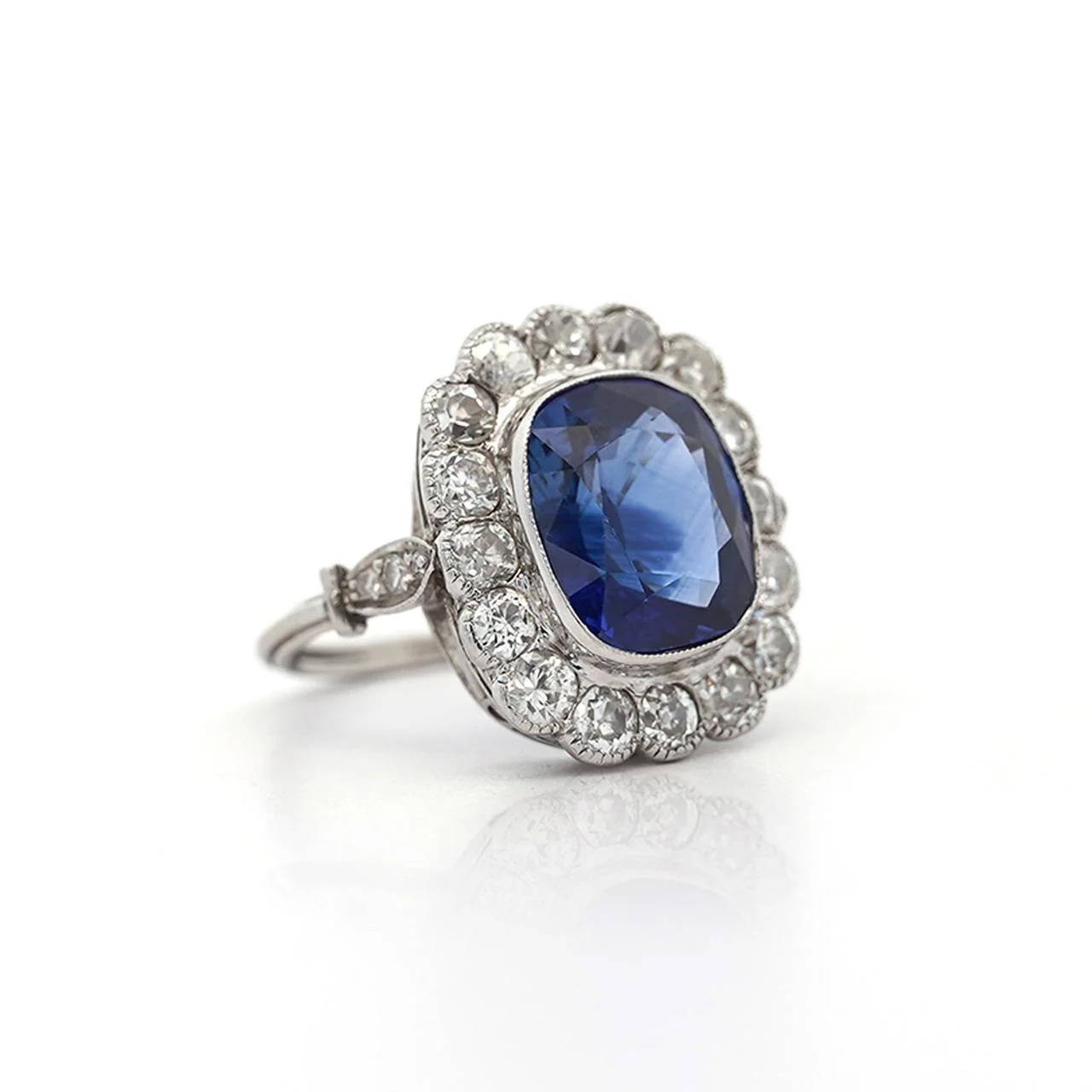 AGL Cert. 5 Carat Ceylon Blue Sapphire Art Deco Era Platinum Diamond Ring - Image 3