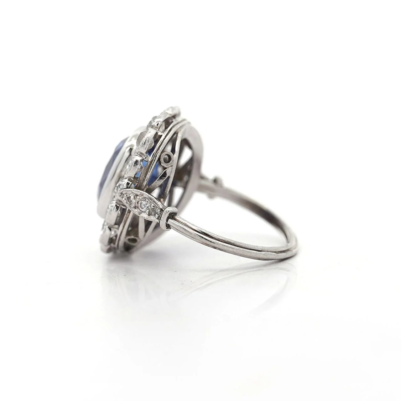 AGL Cert. 5 Carat Ceylon Blue Sapphire Art Deco Era Platinum Diamond Ring - Image 4