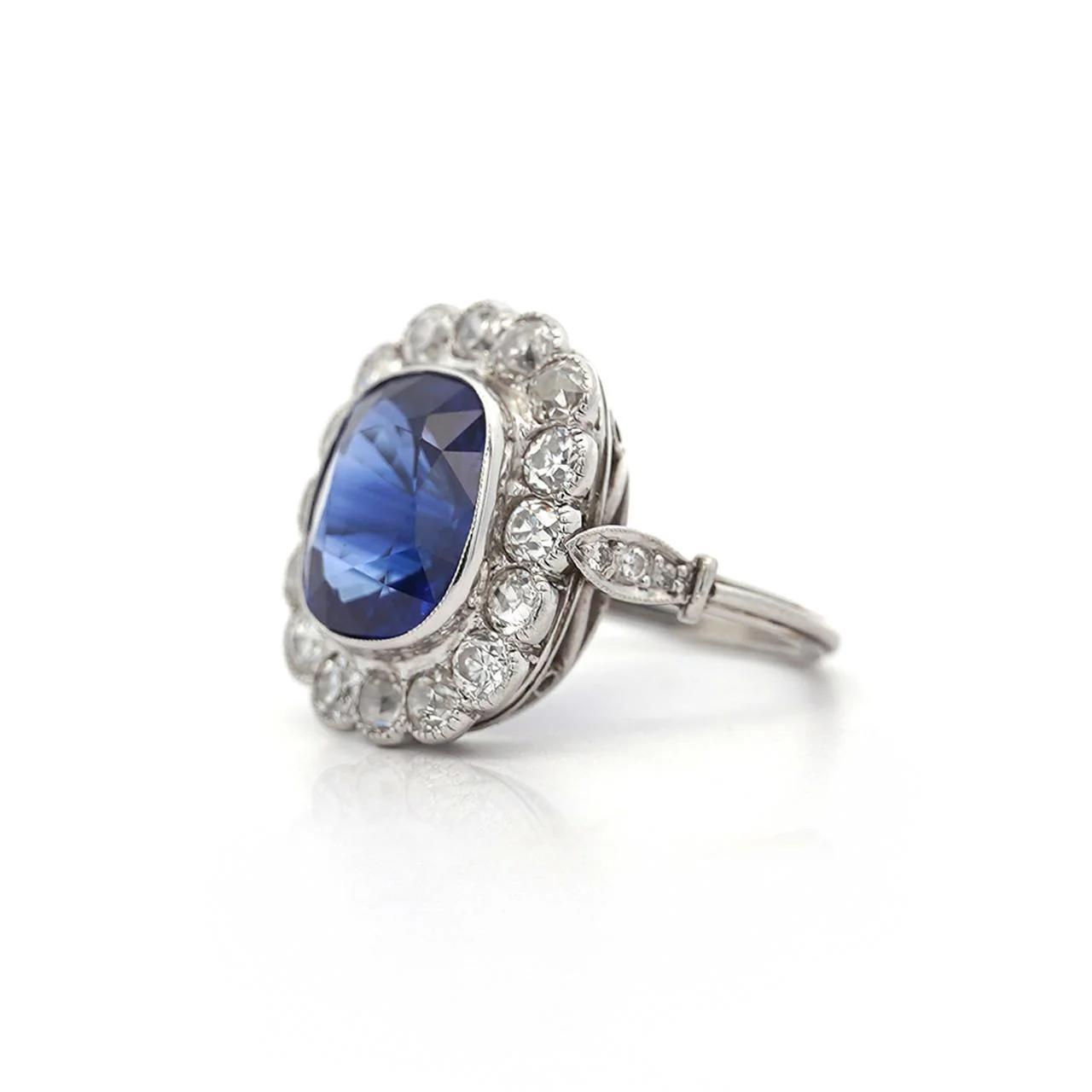 AGL Cert. 5 Carat Ceylon Blue Sapphire Art Deco Era Platinum Diamond Ring - Image 5
