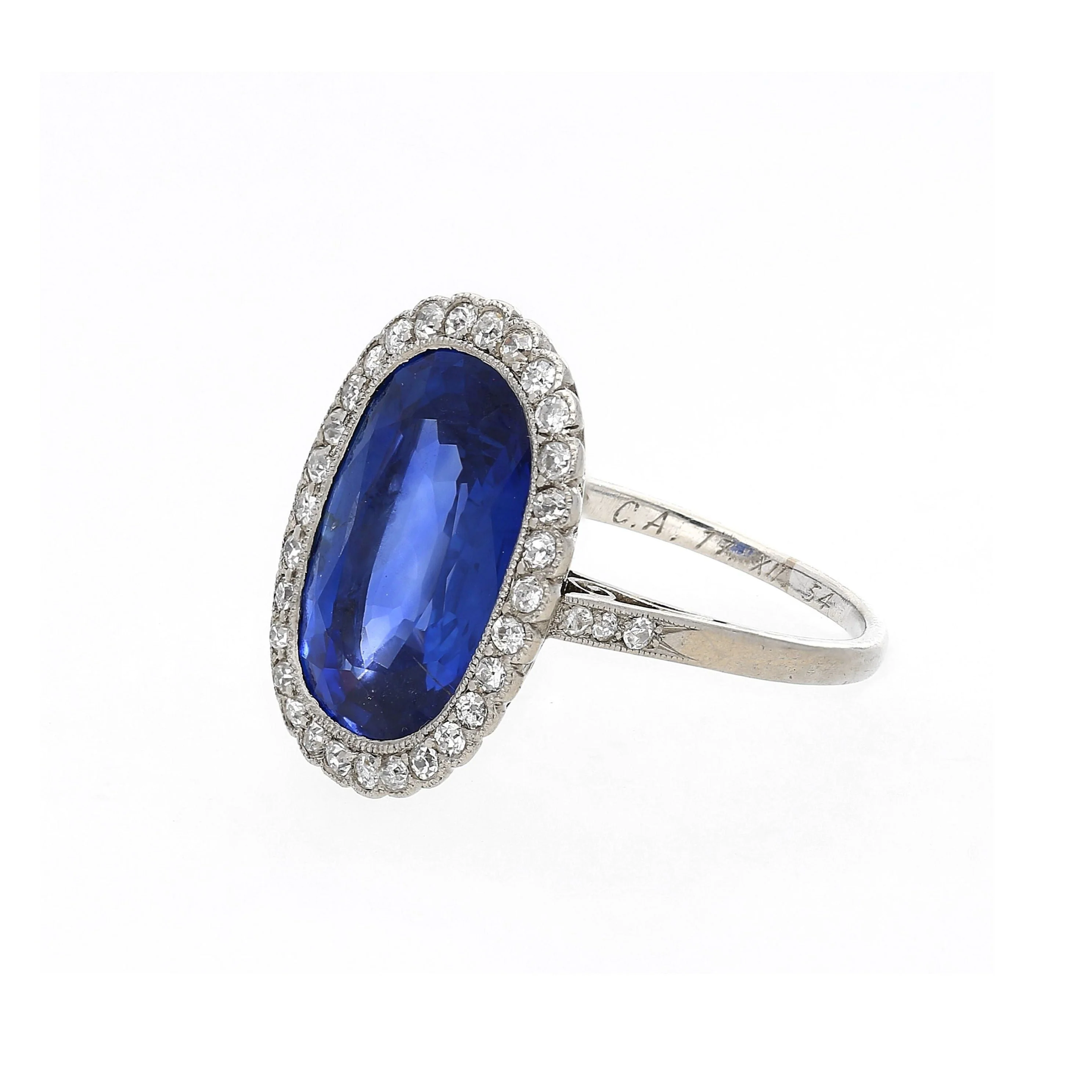 AGL Certified 7.76 Carat No Heat Burma Oval Blue Sapphire Vintage Edwardian Ring in Platinum - Image 5
