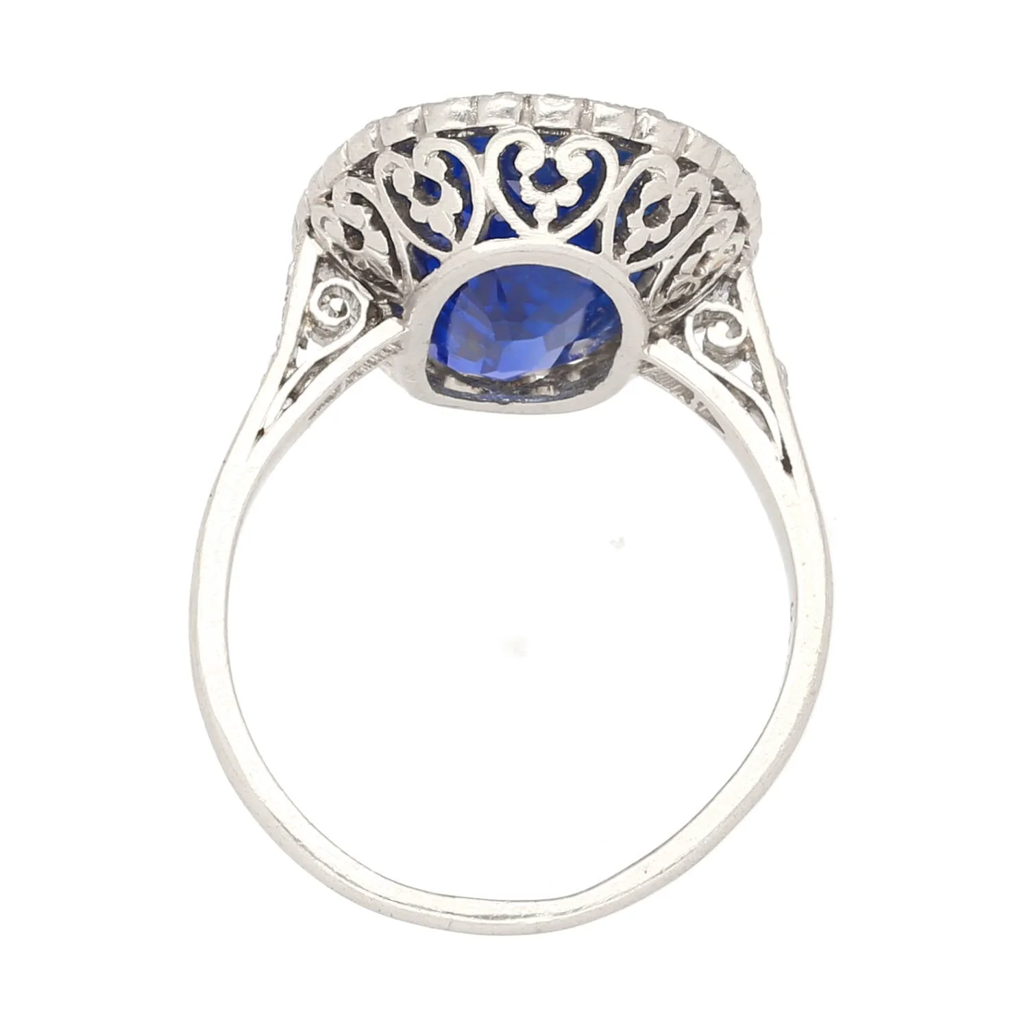 AGL Certified 7.76 Carat No Heat Burma Oval Blue Sapphire Vintage Edwardian Ring in Platinum - Image 9