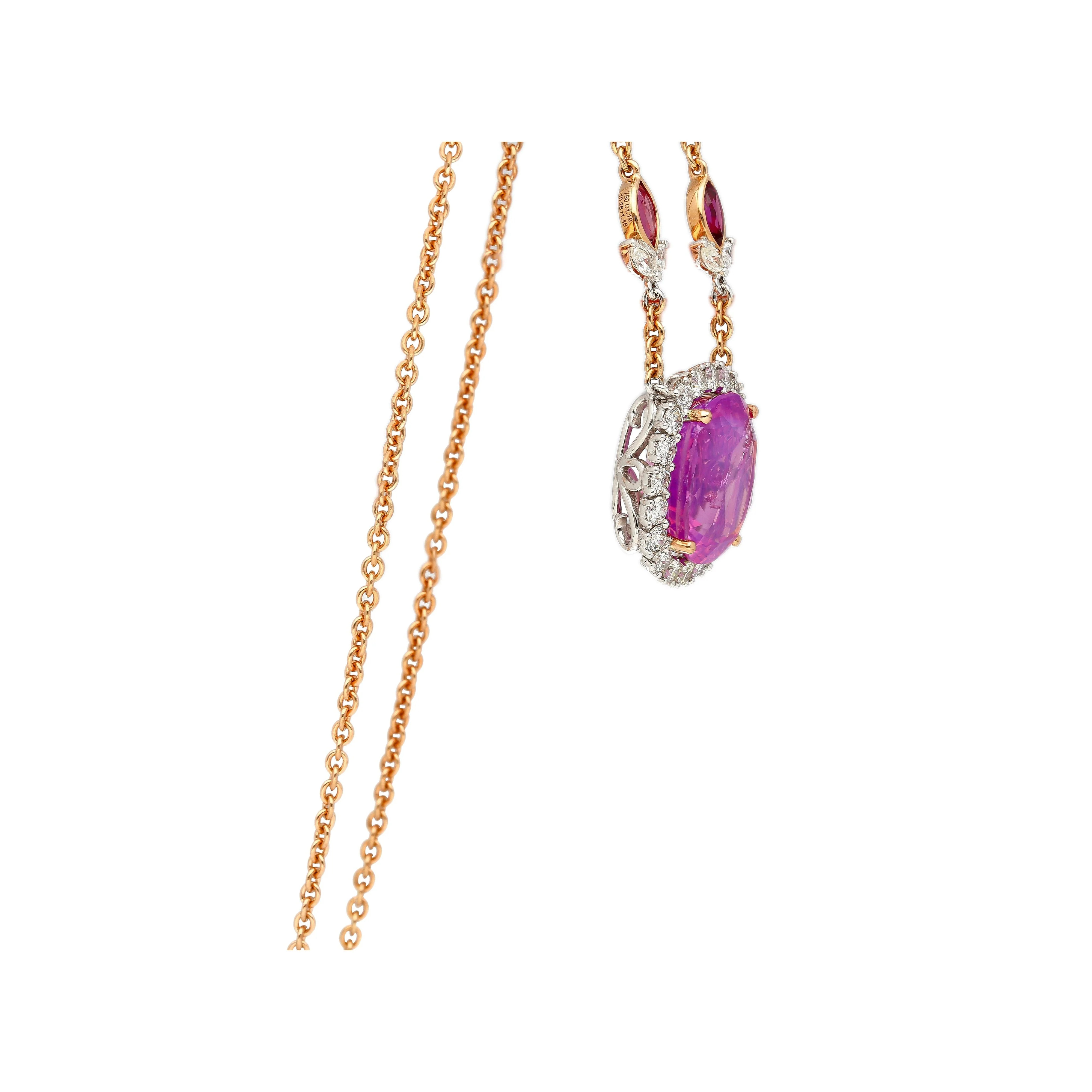 AGL Certified 10.26 Carat Cushion Cut Pink Sapphire, Ruby, & Diamond Necklace - Image 5