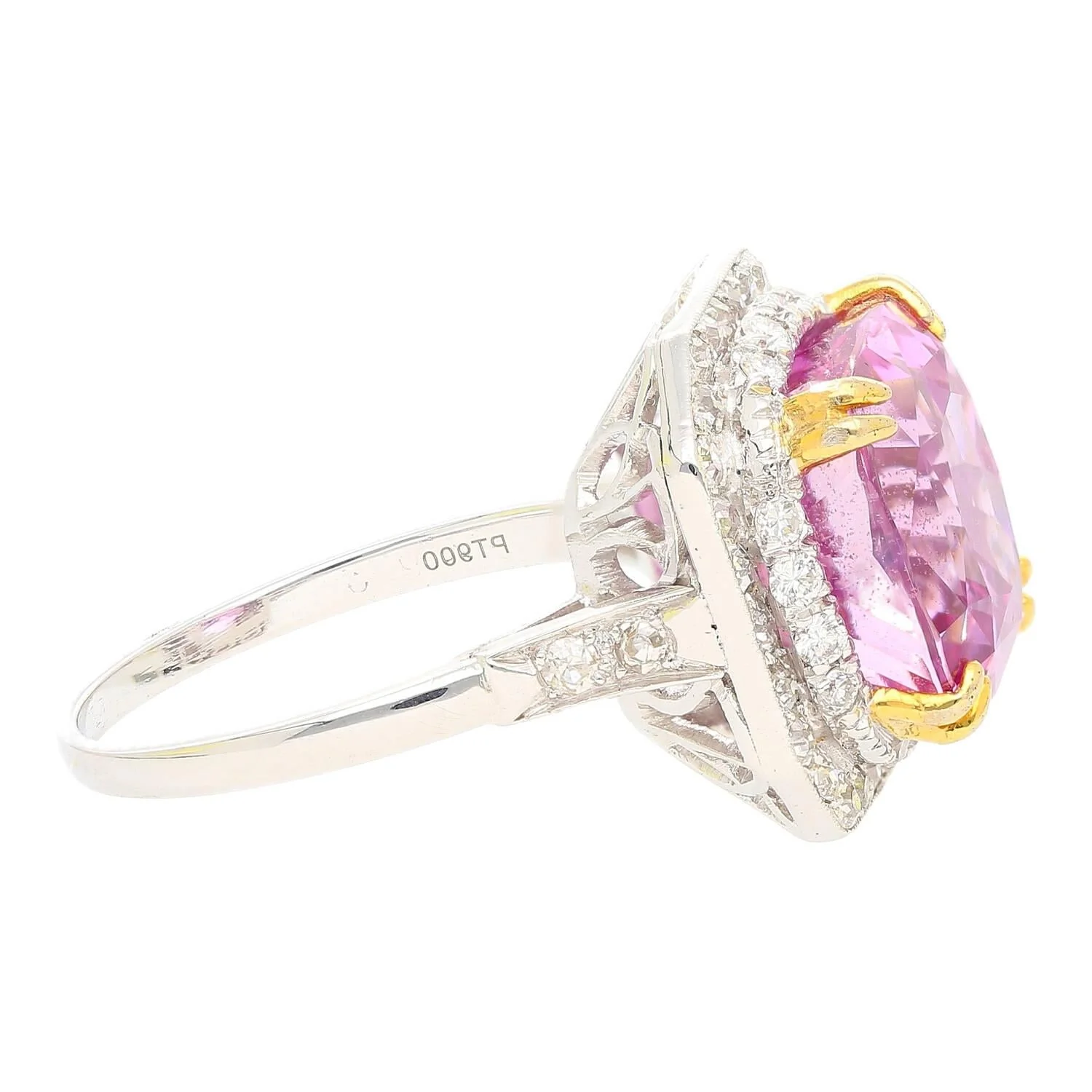 AGL Certified 10.88 Carat Cushion Cut Pink Sapphire & Diamond Halo Ring - Image 4