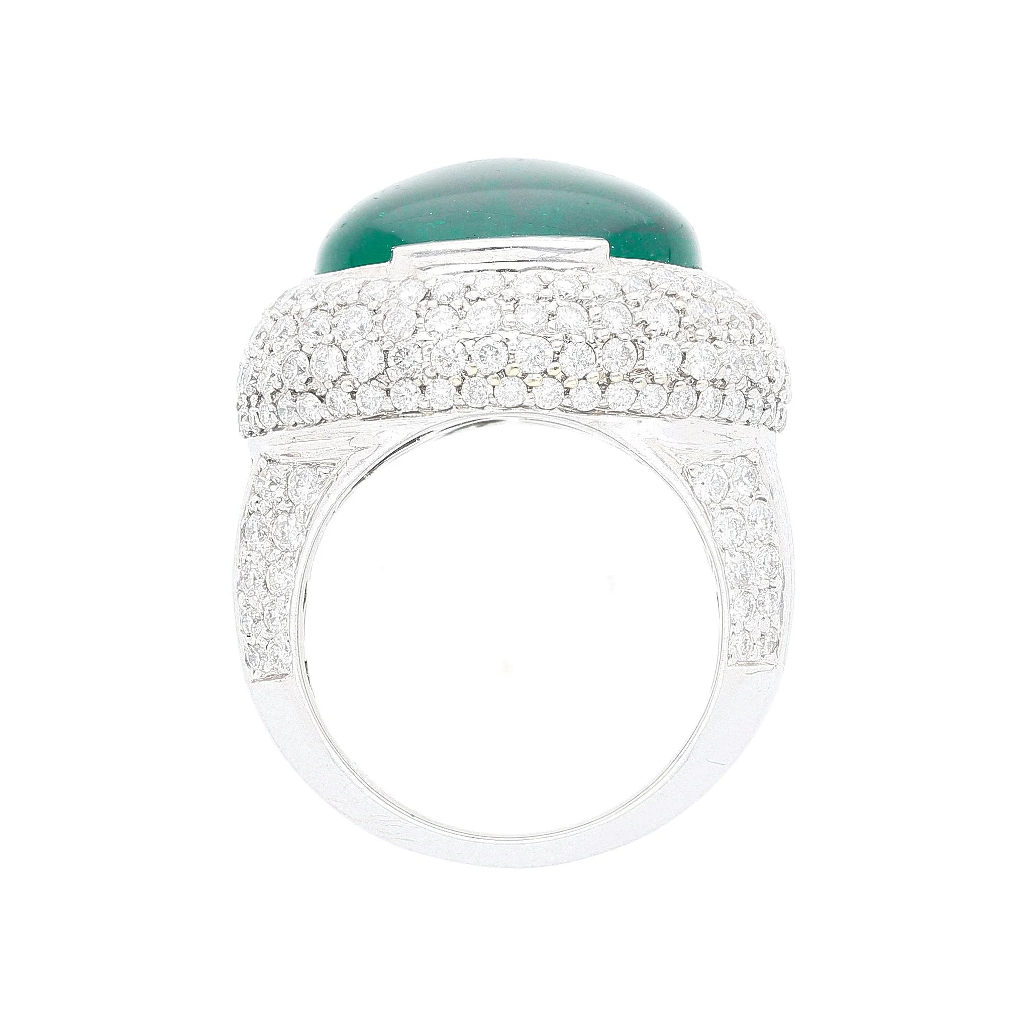 AGL Certified 10 Carat Cabochon Cut Minor Oil Emerald and Diamond Cluster Ring in 18K White Gold - Image 11