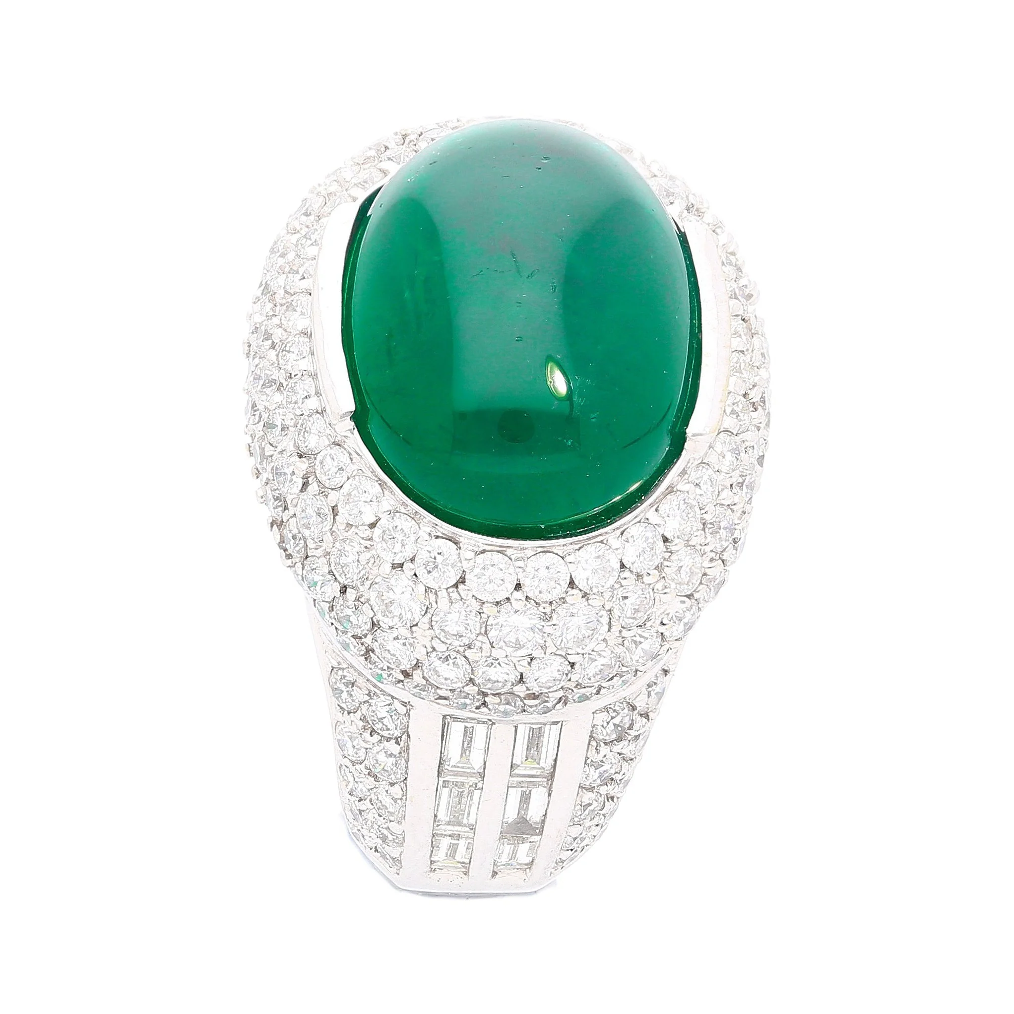 AGL Certified 10 Carat Cabochon Cut Minor Oil Emerald and Diamond Cluster Ring in 18K White Gold - Image 14