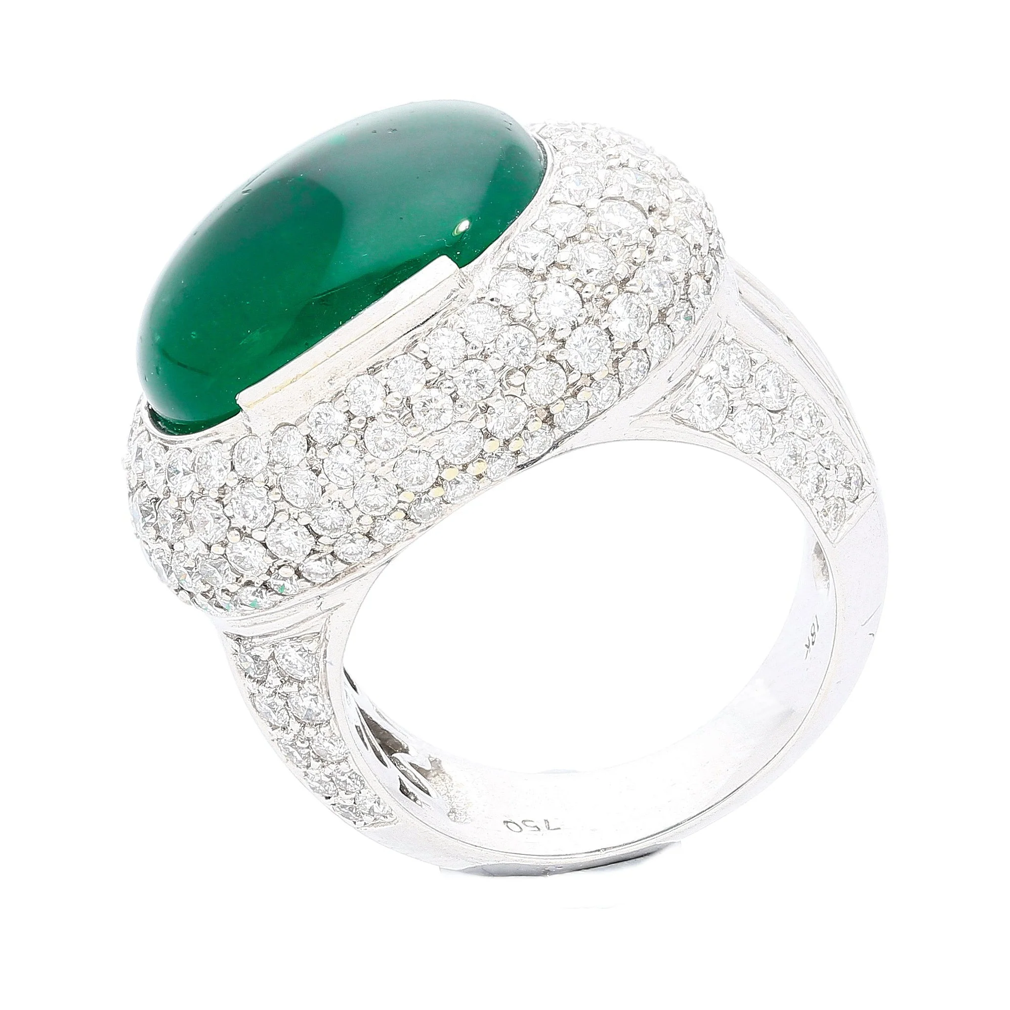 AGL Certified 10 Carat Cabochon Cut Minor Oil Emerald and Diamond Cluster Ring in 18K White Gold - Image 15