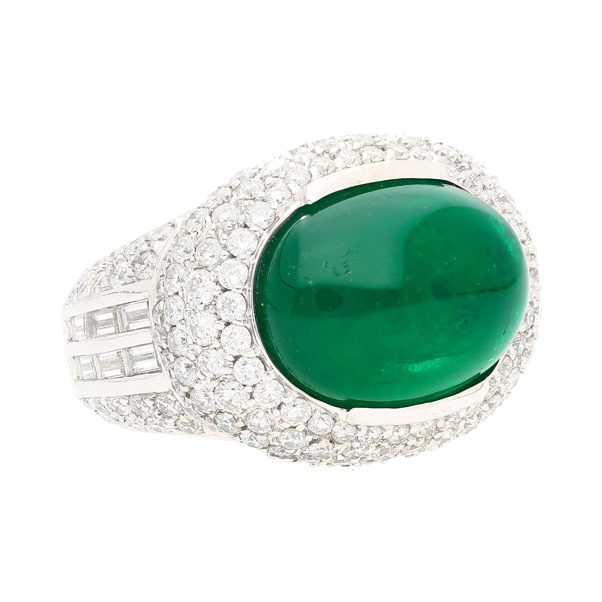 AGL Certified 10 Carat Cabochon Cut Minor Oil Emerald and Diamond Cluster Ring in 18K White Gold - Image 9