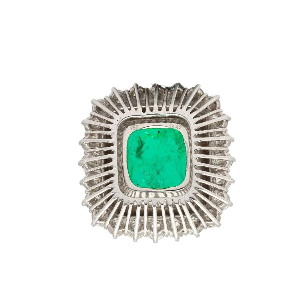AGL Certified 13.49 Carat Minor Oil Colombian Emerald & Diamond Halo Platinum Necklace - Image 3
