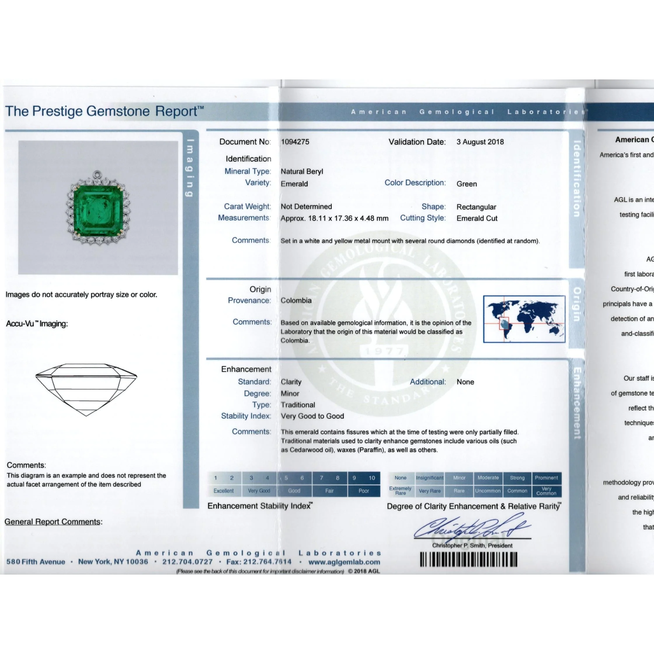 AGL Certified 13.49 Carat Minor Oil Colombian Emerald & Diamond Halo Platinum Necklace - Image 9