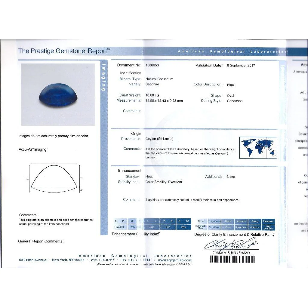 AGL Certified 16.68 Carat Cabochon Cut Ceylon Blue Sapphire Ring with Diamond Halo and Filigree Set 18K White Gold - Image 7