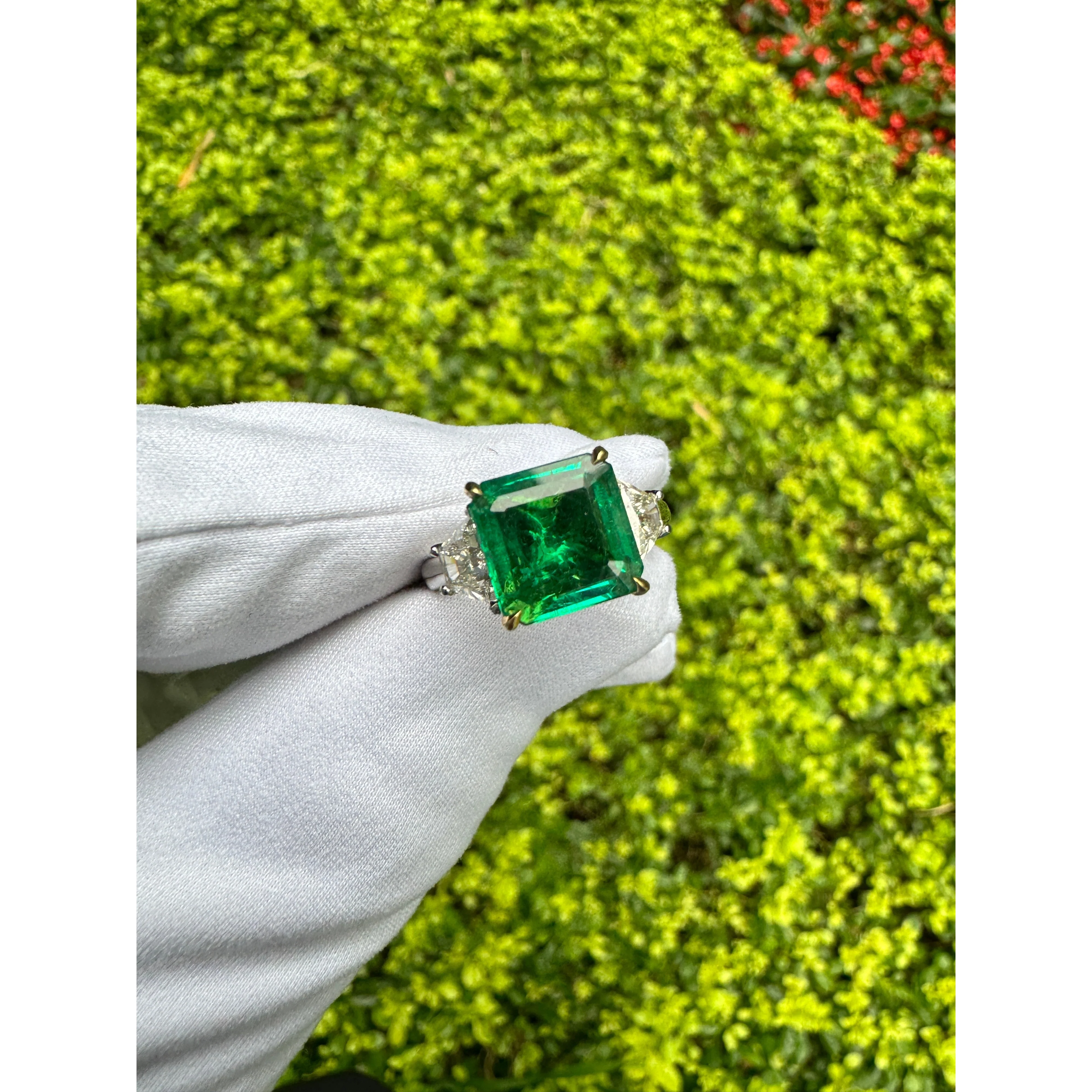 AGL Cert. 2.44 Carat No Oil Colombian Emerald & Trapezoid Diamond Ring - Image 15