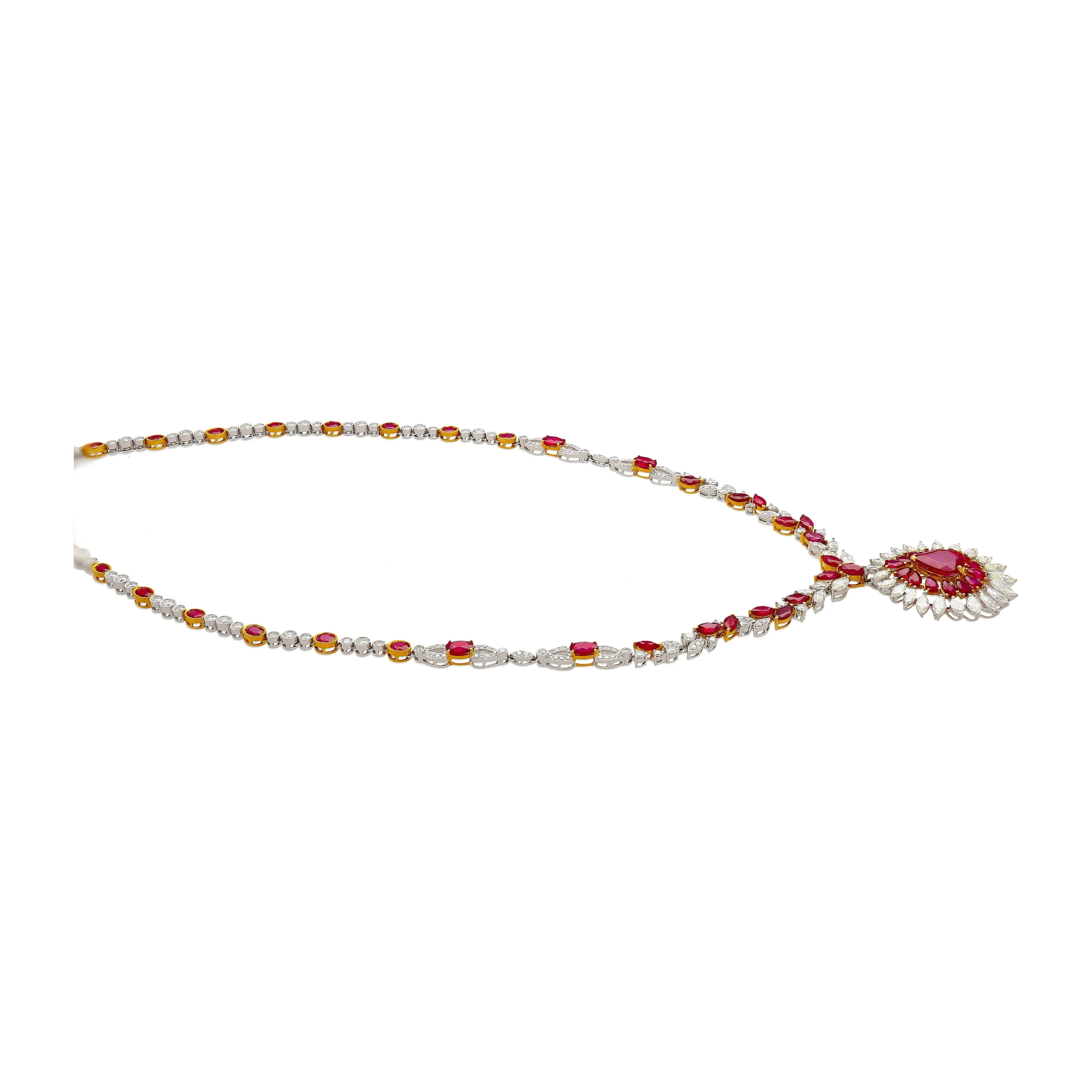 AGL Certified 22 Carat Pear Cut Burma Ruby and Diamond Chandelier Necklace - Image 7