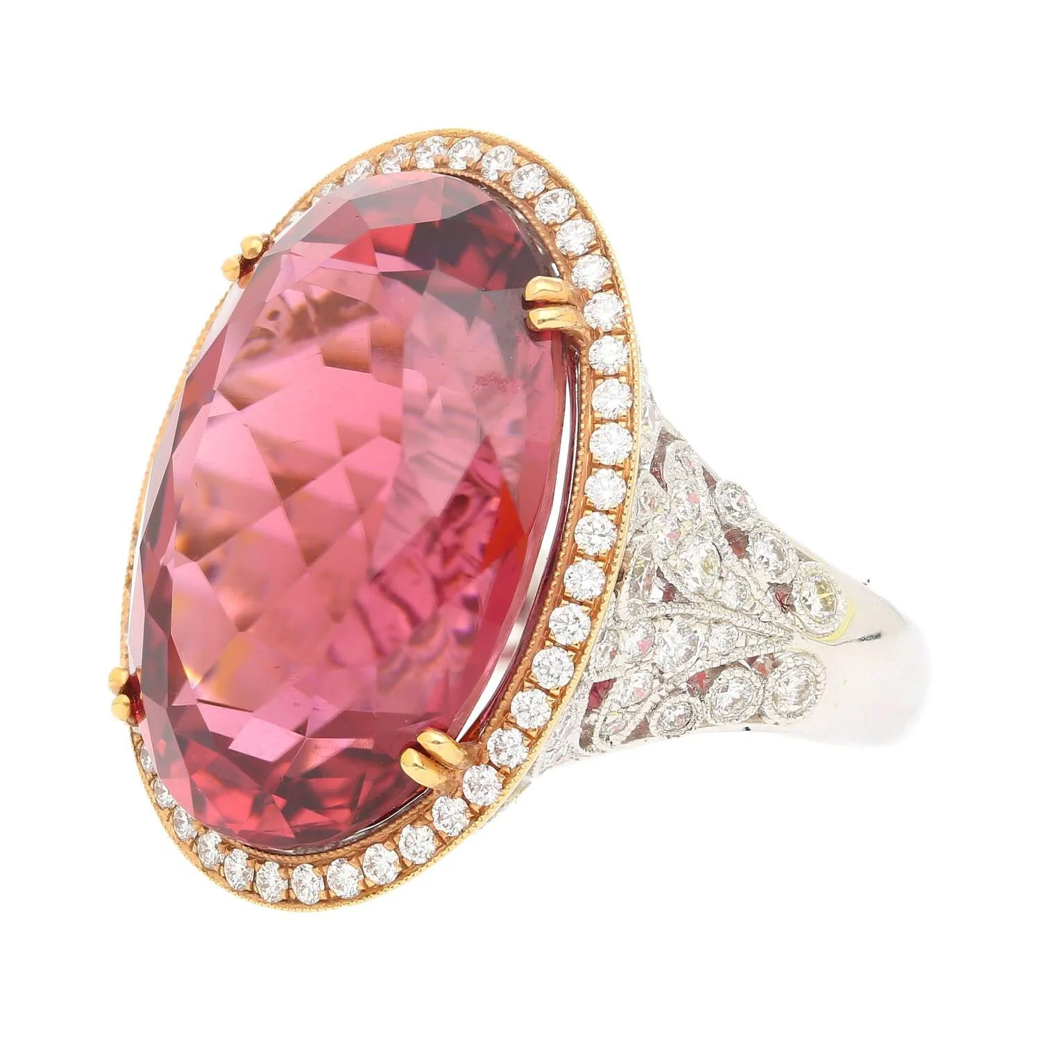 AGL Certified 28.29 Carat No Heat Purplish Pink Tourmaline & Diamond Ring - Image 2