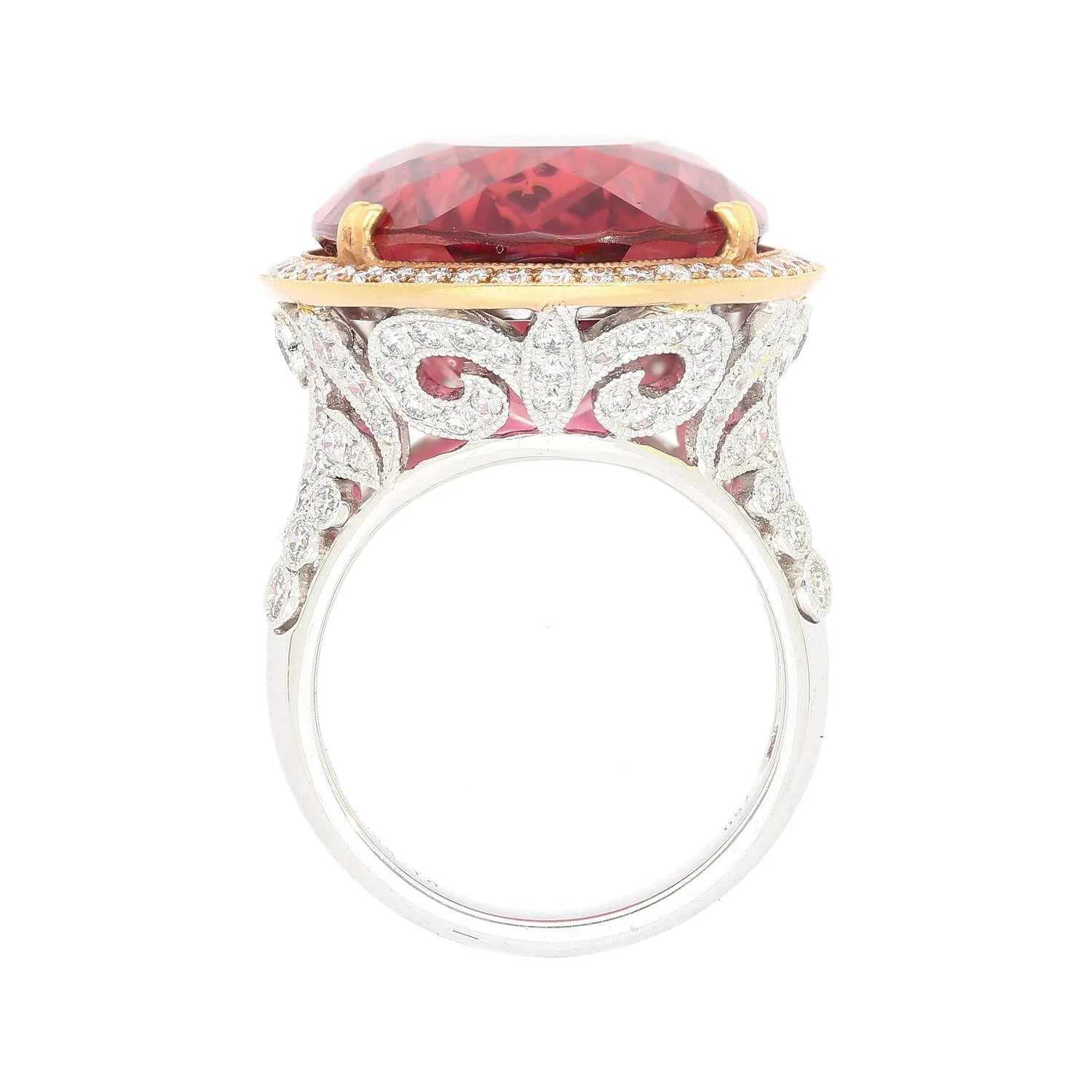 AGL Certified 28.29 Carat No Heat Purplish Pink Tourmaline & Diamond Ring - Image 4