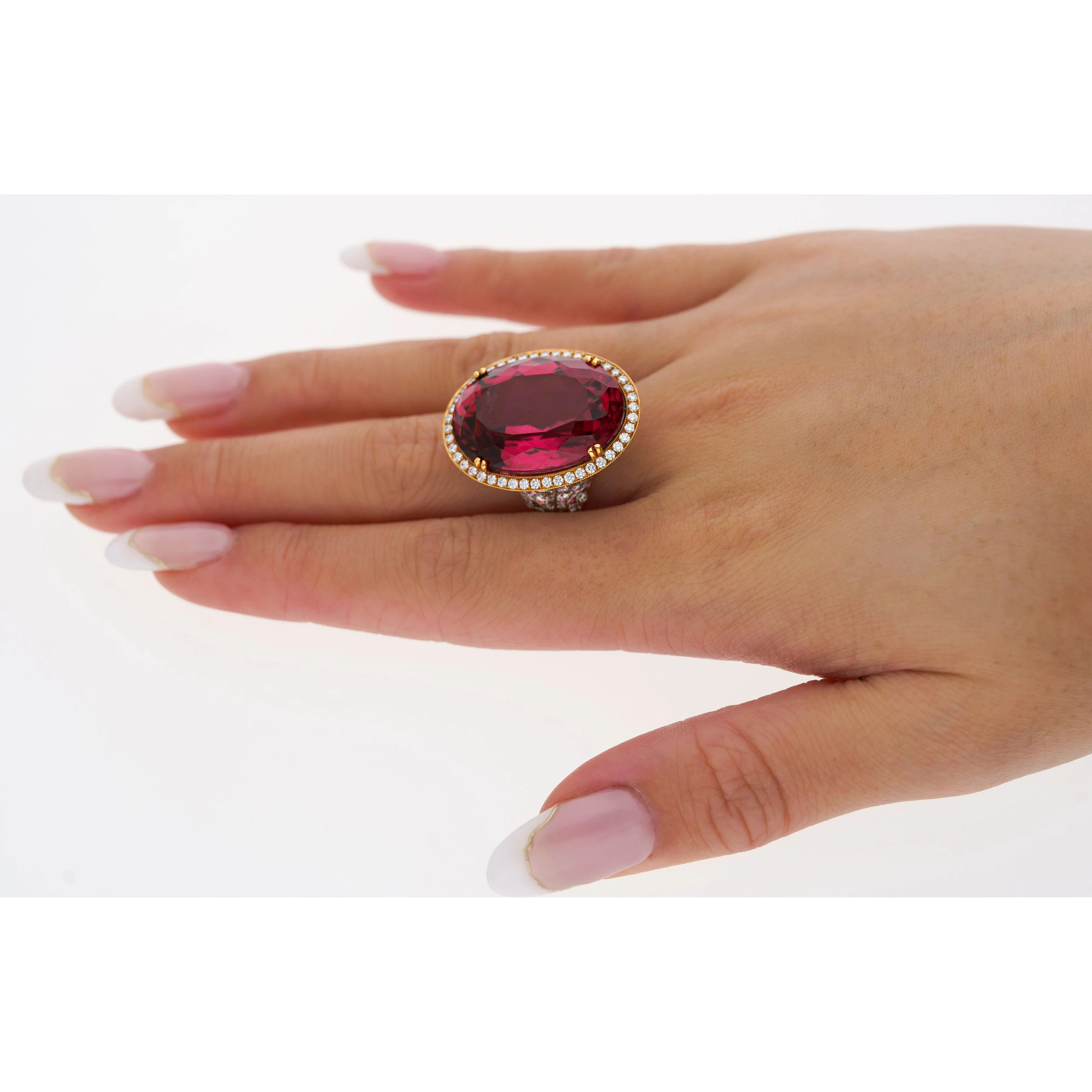AGL Certified 28.29 Carat No Heat Purplish Pink Tourmaline & Diamond Ring - Image 6