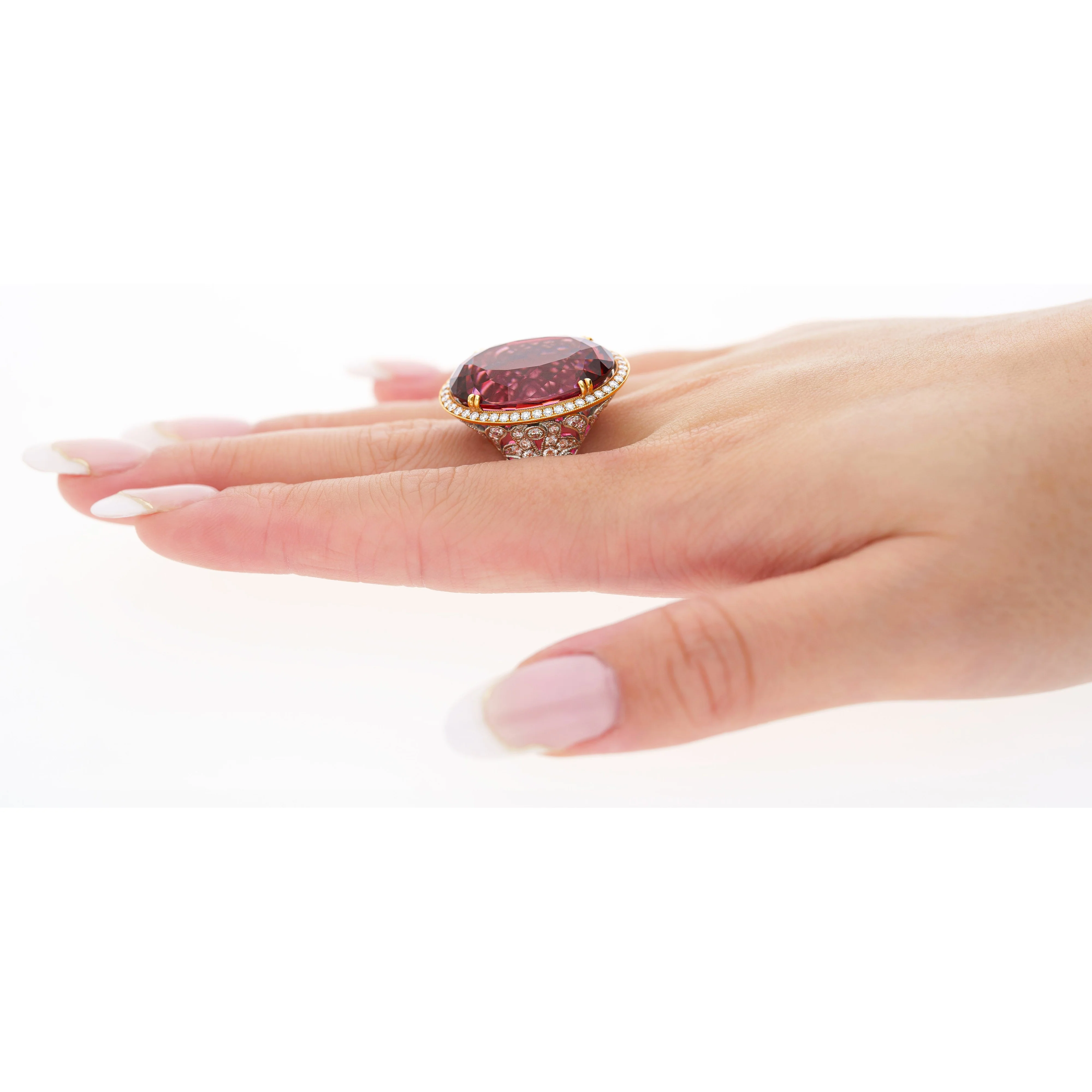 AGL Certified 28.29 Carat No Heat Purplish Pink Tourmaline & Diamond Ring - Image 7