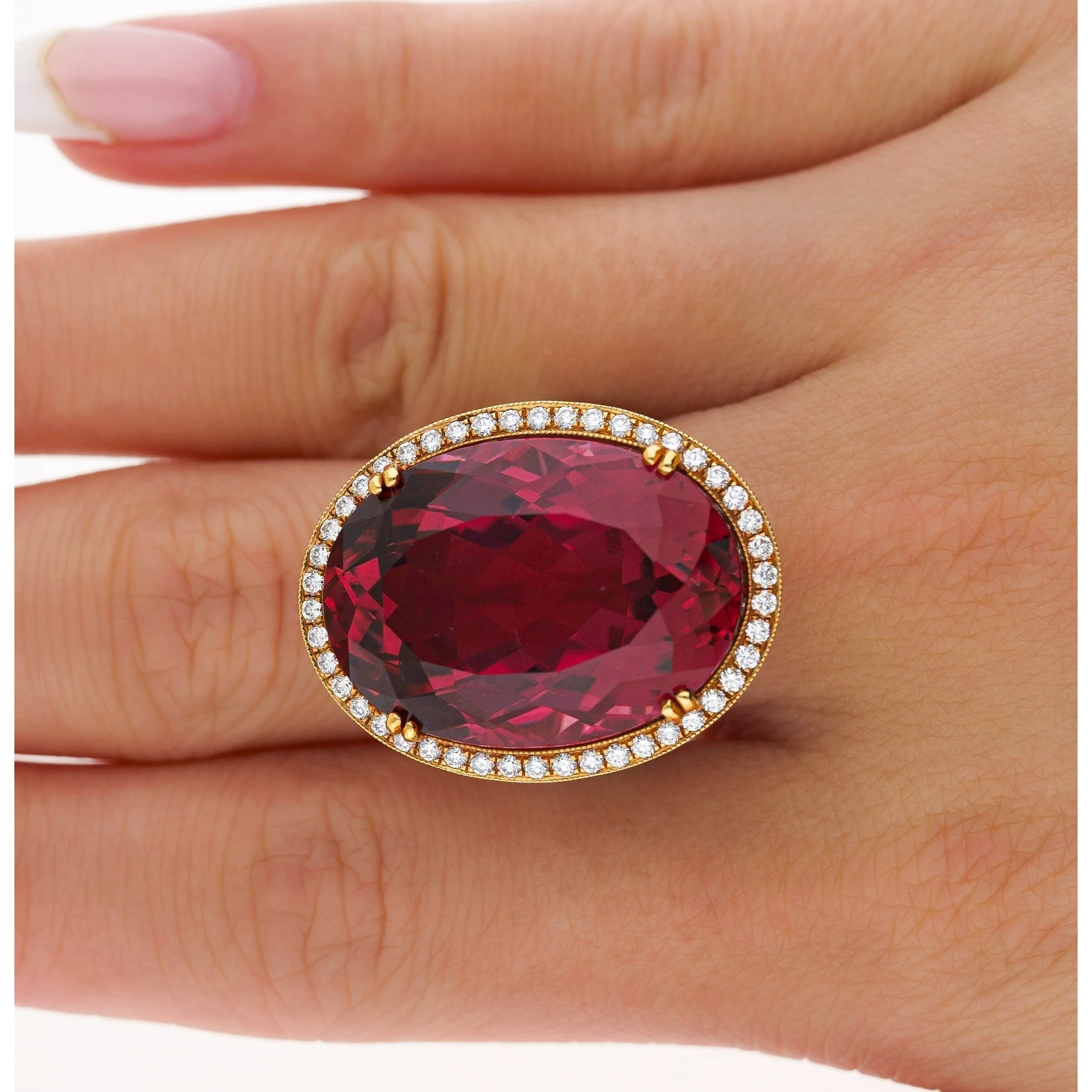 AGL Certified 28.29 Carat No Heat Purplish Pink Tourmaline & Diamond Ring - Image 8