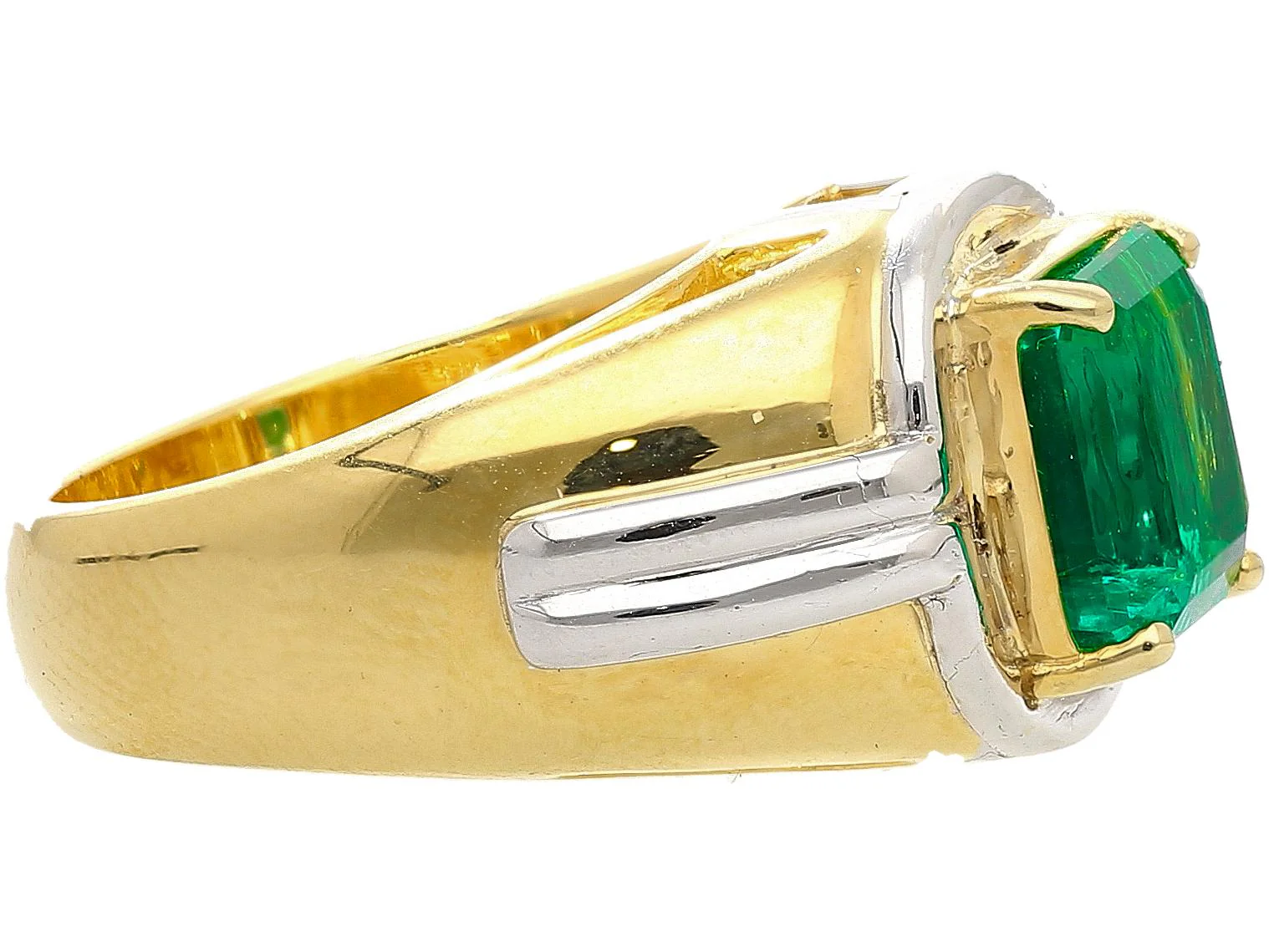 AGL Certified 3.98 Carat Colombian Emerald 18K Gold Platinum Mens Ring - Image 4
