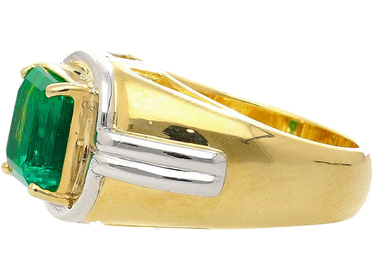 AGL Certified 3.98 Carat Colombian Emerald 18K Gold Platinum Mens Ring - Image 5