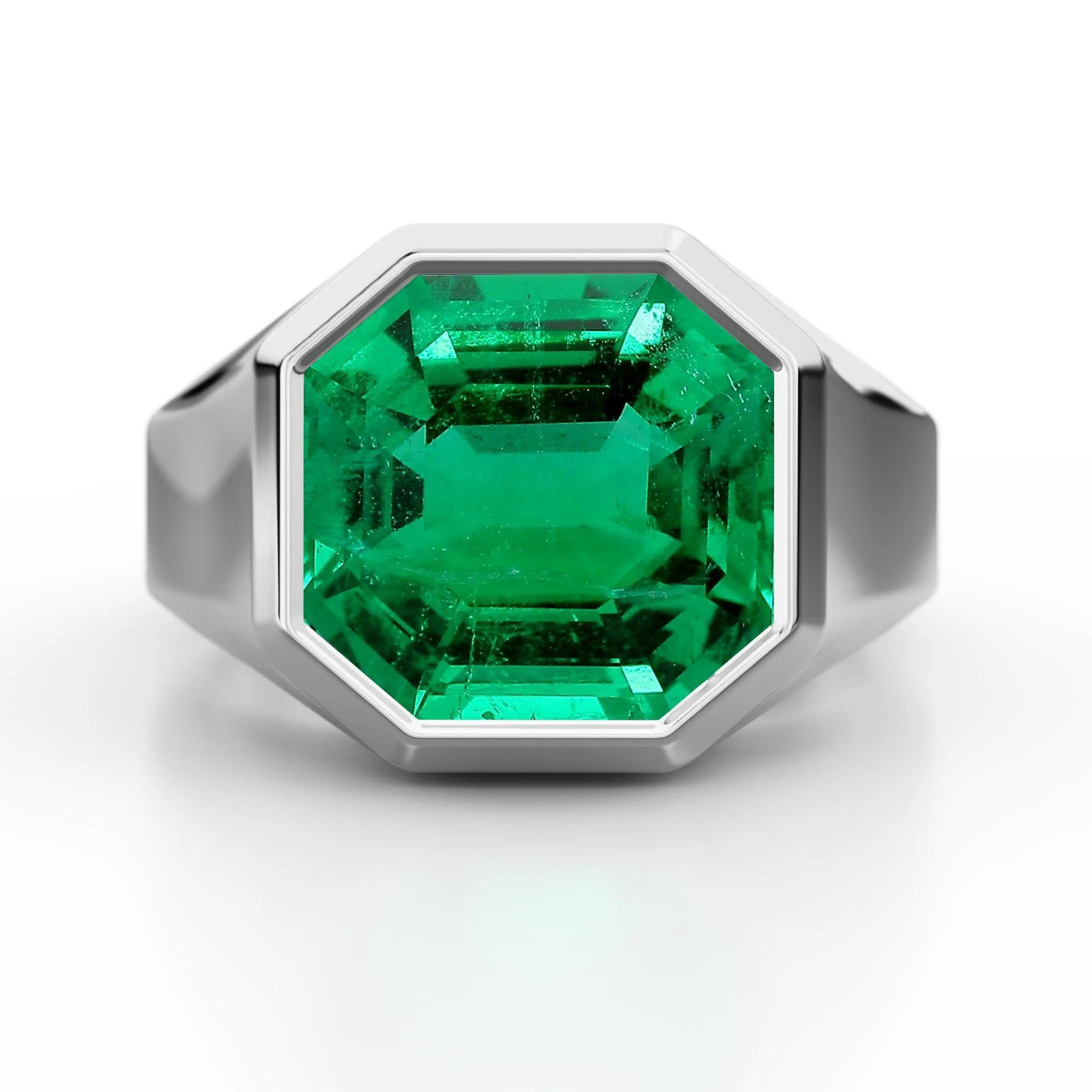 AGL Certified 4.2 Carat Colombian Emerald 18K Gold Octagon Bezel Ring - Image 6