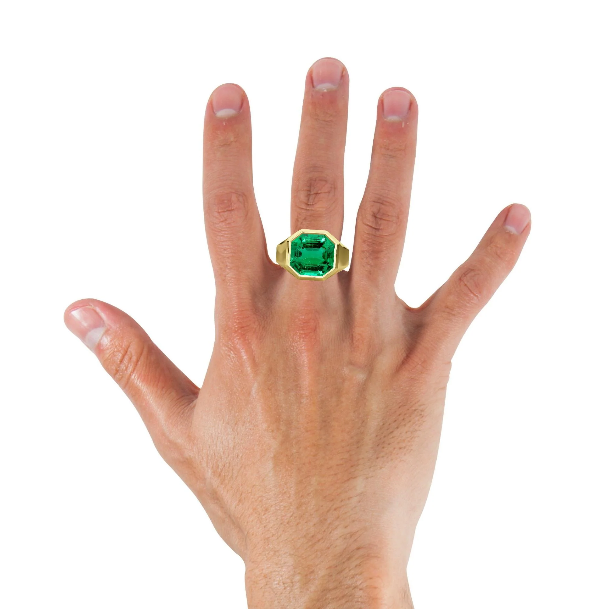 AGL Certified 4.2 Carat Colombian Emerald 18K Gold Octagon Bezel Ring - Image 7