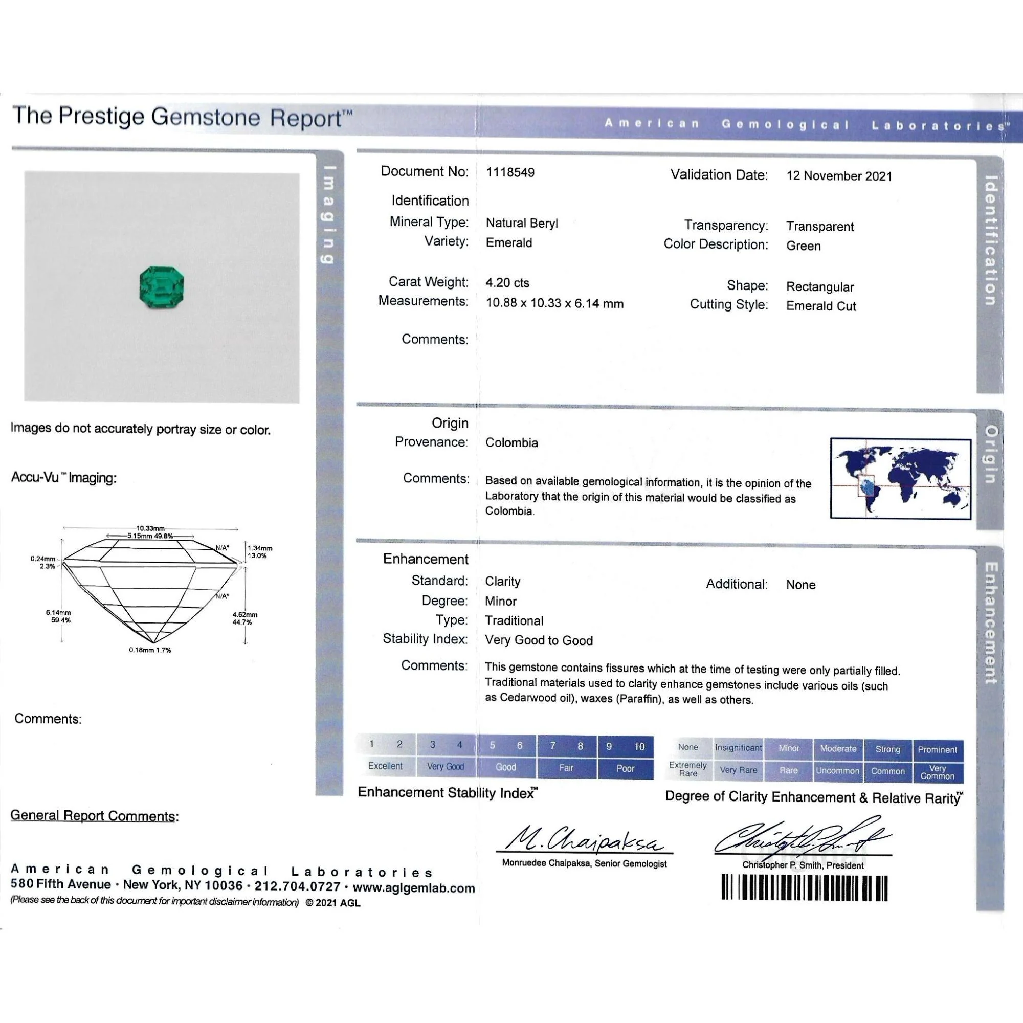 AGL Certified 4.20 Carat Colombian Emerald Minor Oil Loose Stone - Image 7