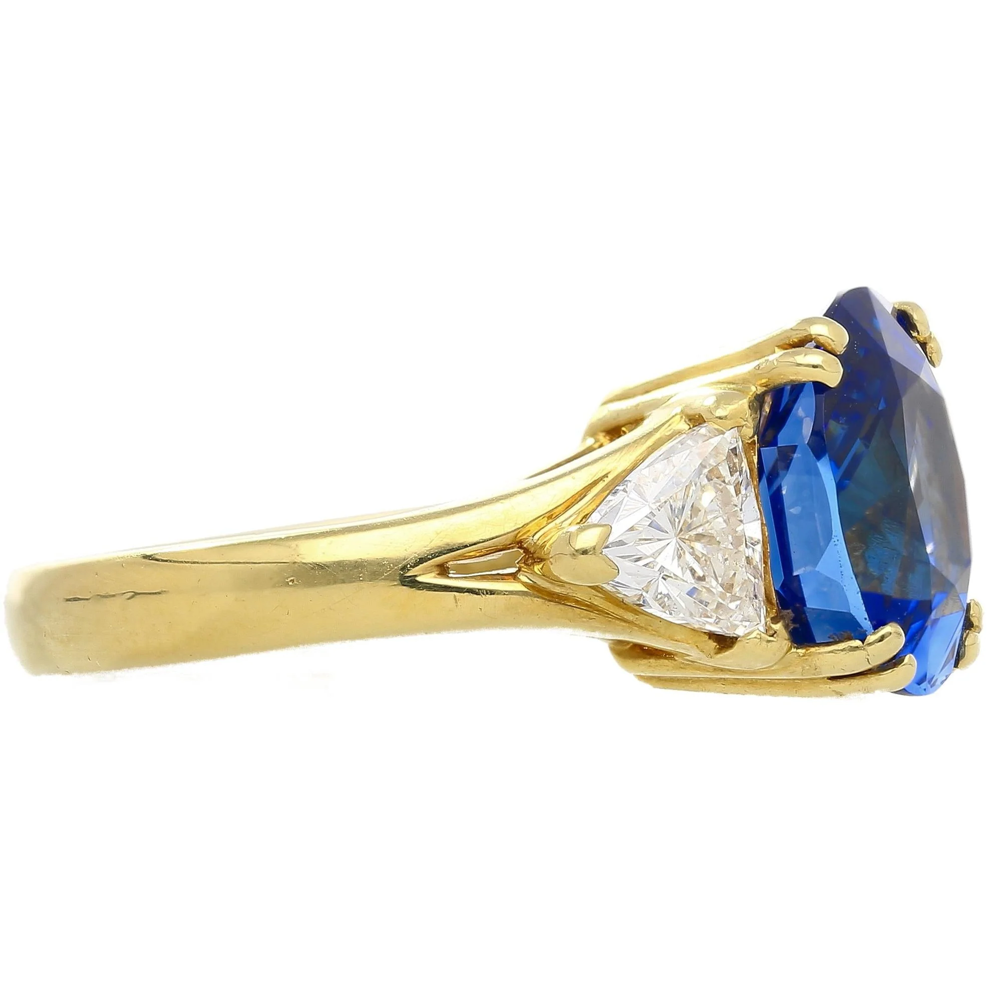 AGL Certified 4.49ct Burma Blue Sapphire Diamond 3-Stone Ring - Image 3