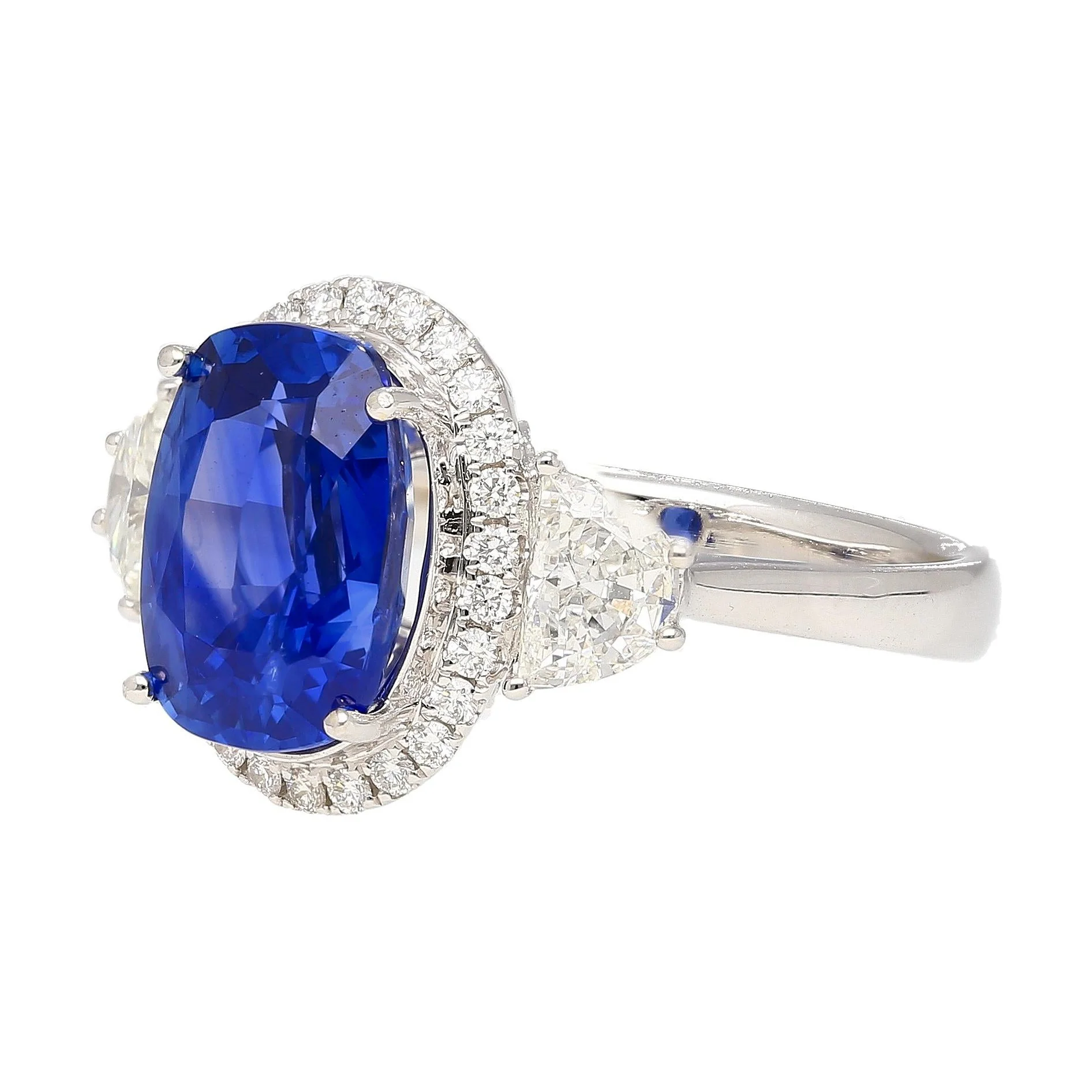 AGL Certified 4.07 Carat No Heat Burma Sapphire & Half Moon Diamond Ring - Image 3
