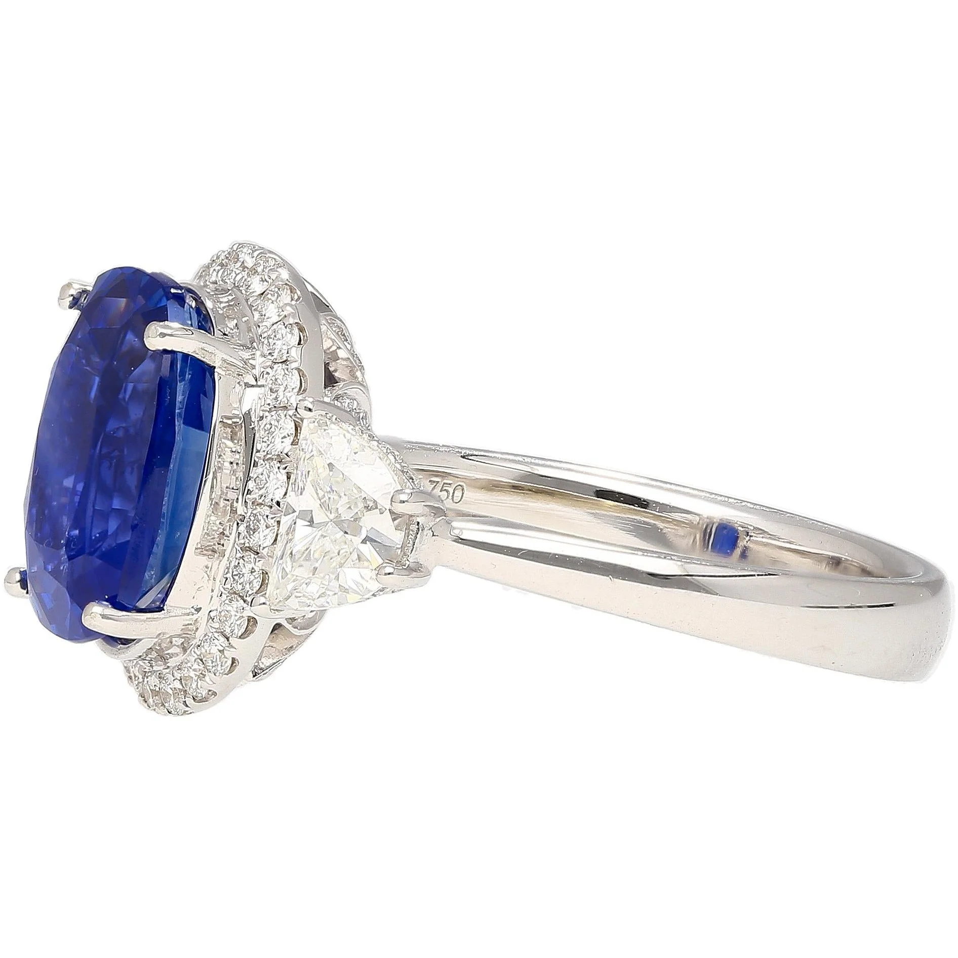 AGL Certified 4.07 Carat No Heat Burma Sapphire & Half Moon Diamond Ring - Image 4