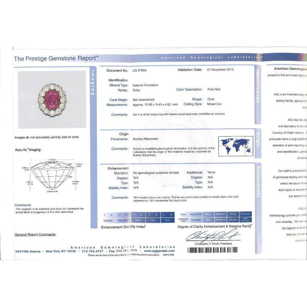 Art Deco AGL Certified No Heat 5.52 Carat Oval Cut Burma Ruby and Round Diamond Halo Ring - Image 9