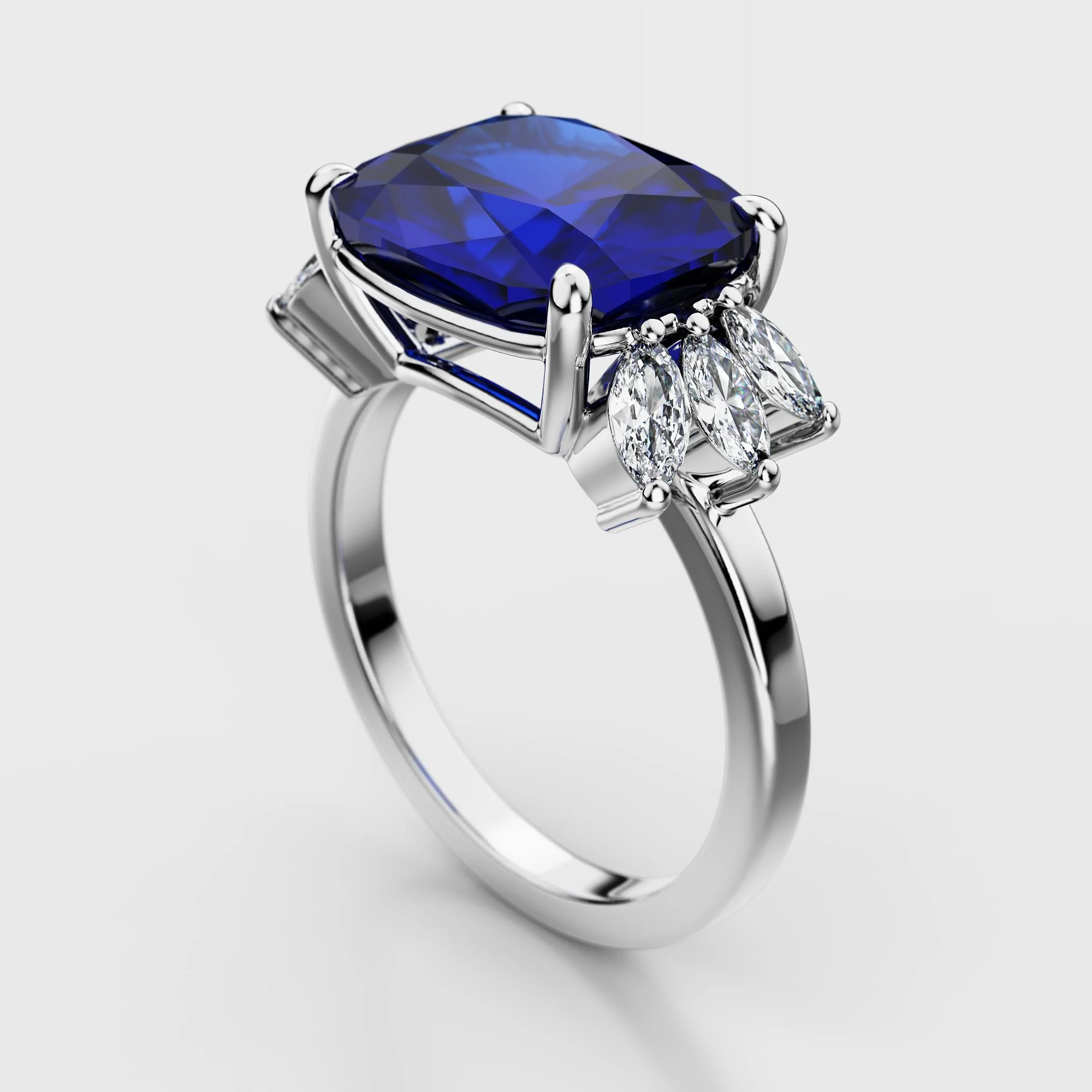AGL Certified 5.75 Carat Burma No Heat Cushion Blue Sapphire and Diamond Ring - Image 2