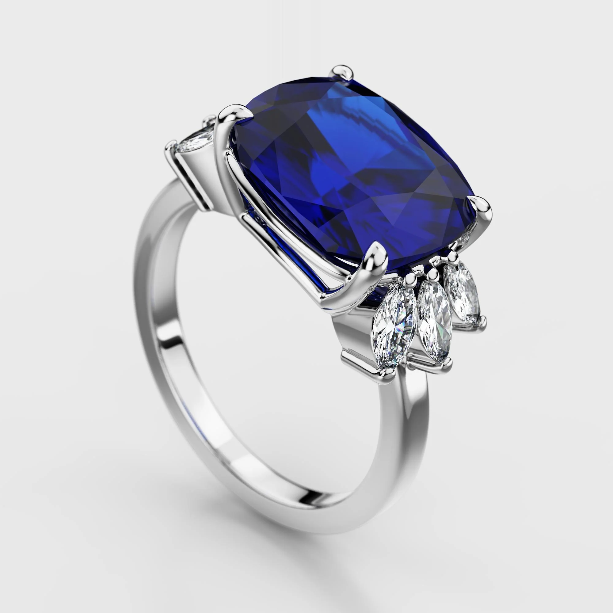 AGL Certified 5.75 Carat Burma No Heat Cushion Blue Sapphire and Diamond Ring - Image 3