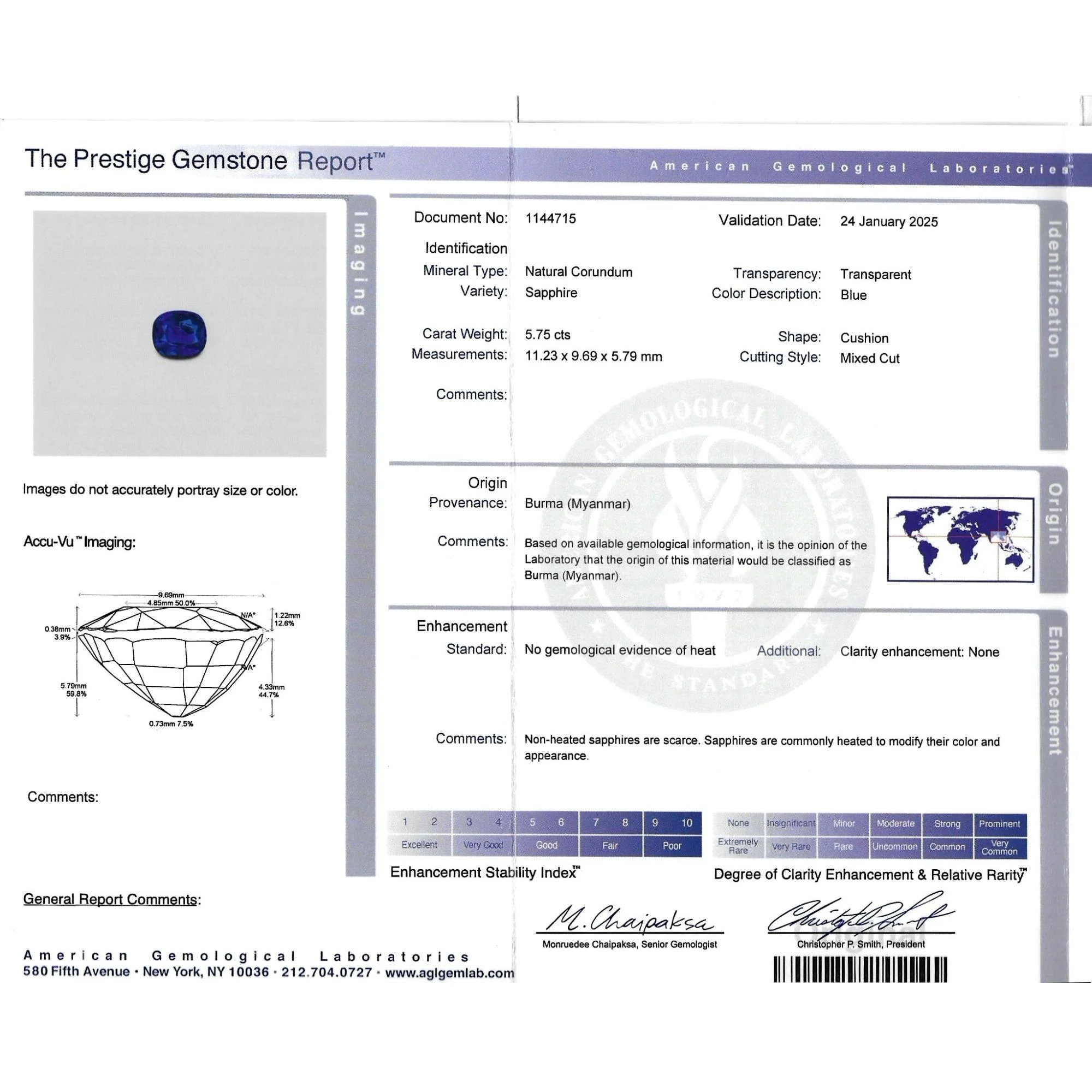 AGL Certified 5.75 Carat Burma No Heat Cushion Cut Blue Sapphire Loose Stone - Image 10