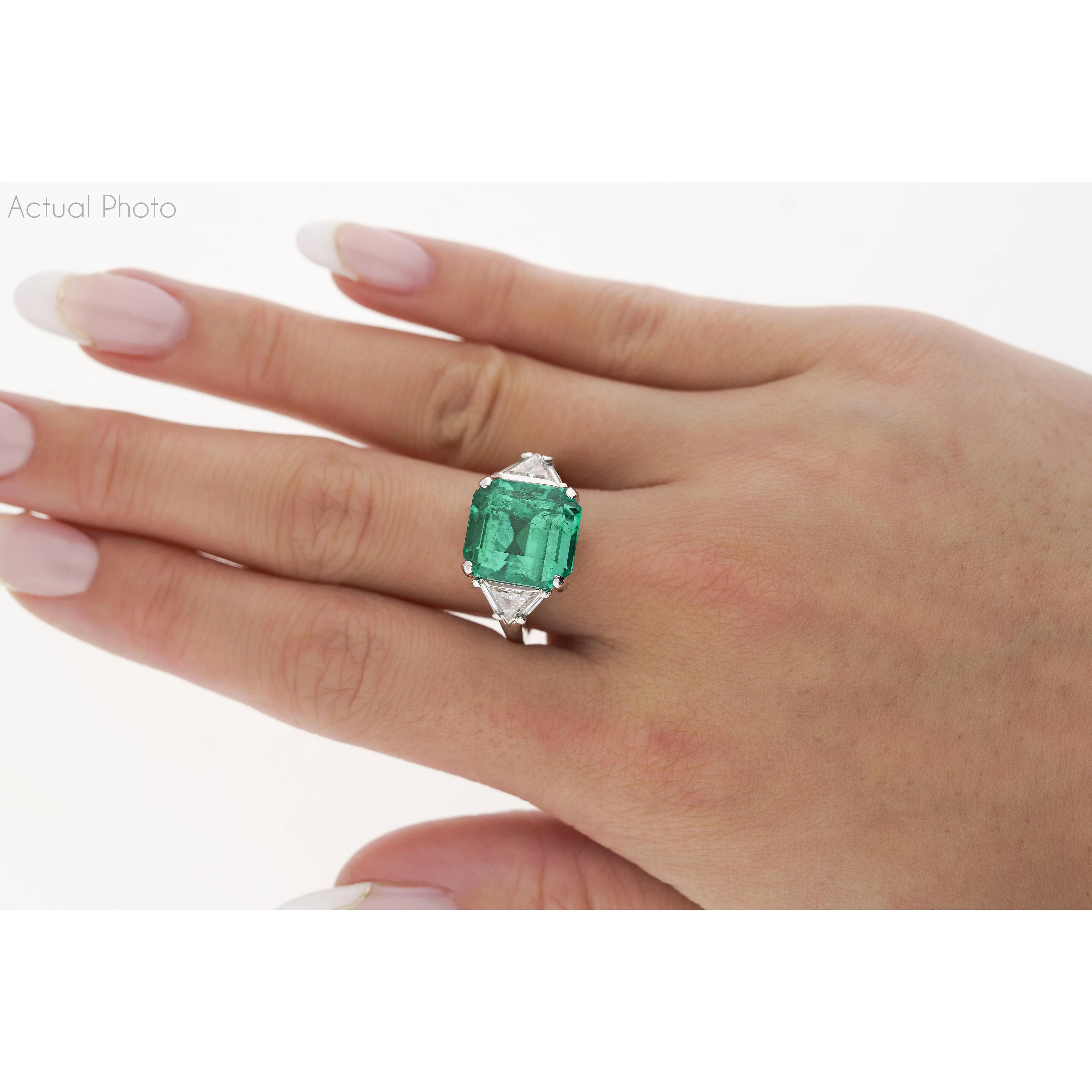 AGL Certified 8.01 Carat No Oil Colombian Emerald Vintage Platinum Ring - Image 6
