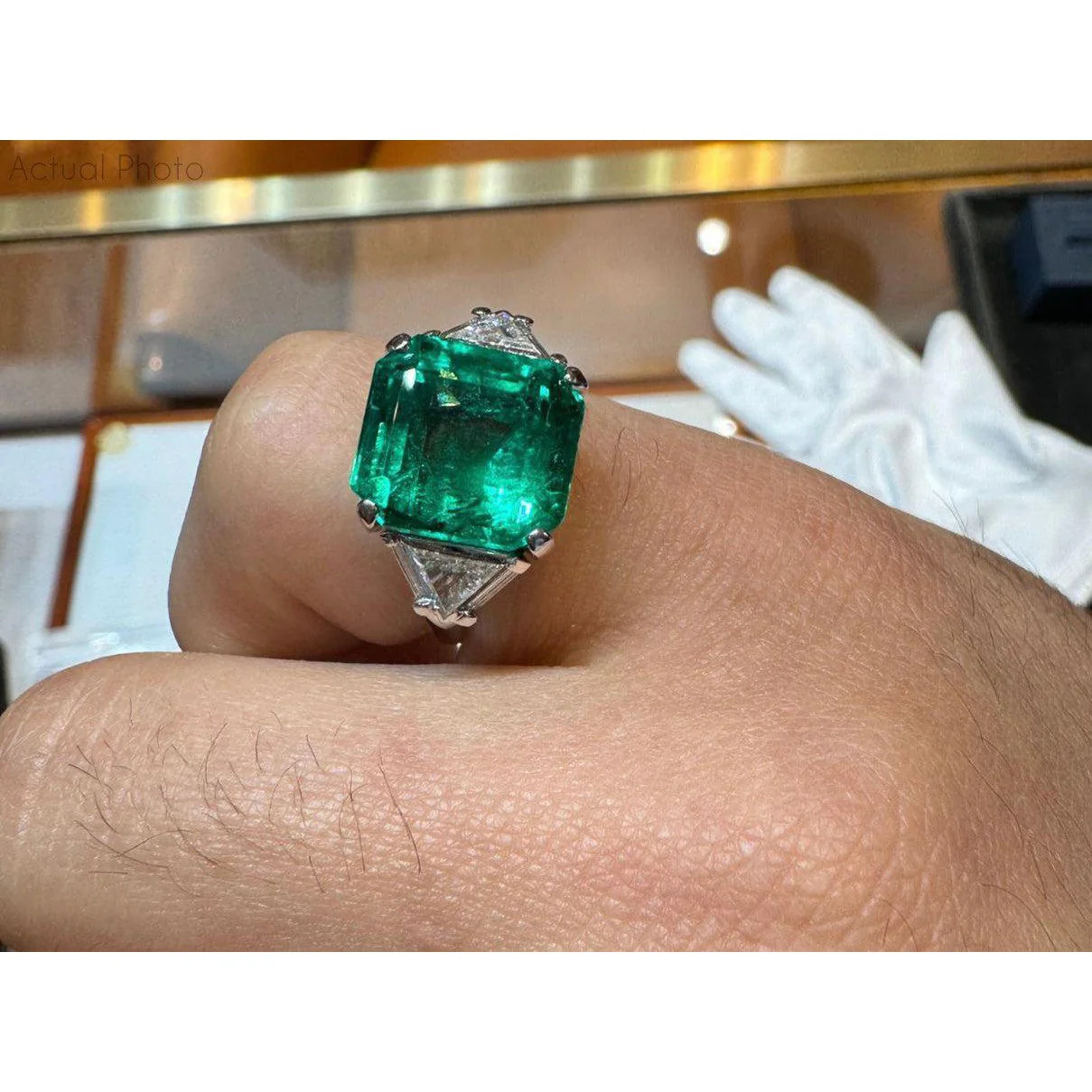 AGL Certified 8.01 Carat No Oil Colombian Emerald Vintage Platinum Ring - Image 8
