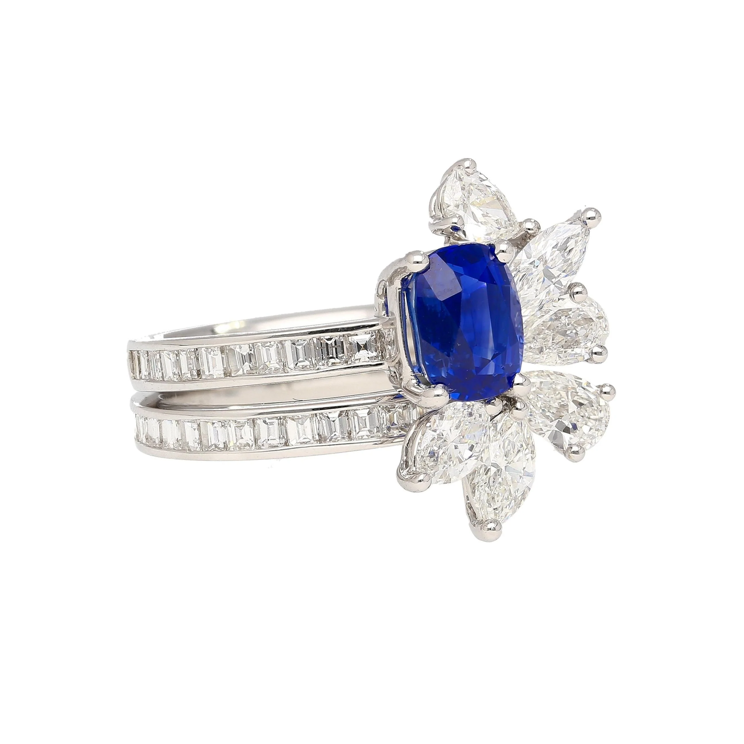 AGL Certified 8 Carat No Heat Kashmir Sapphire, Burma Ruby, & Diamond Stack Ring - Image 10