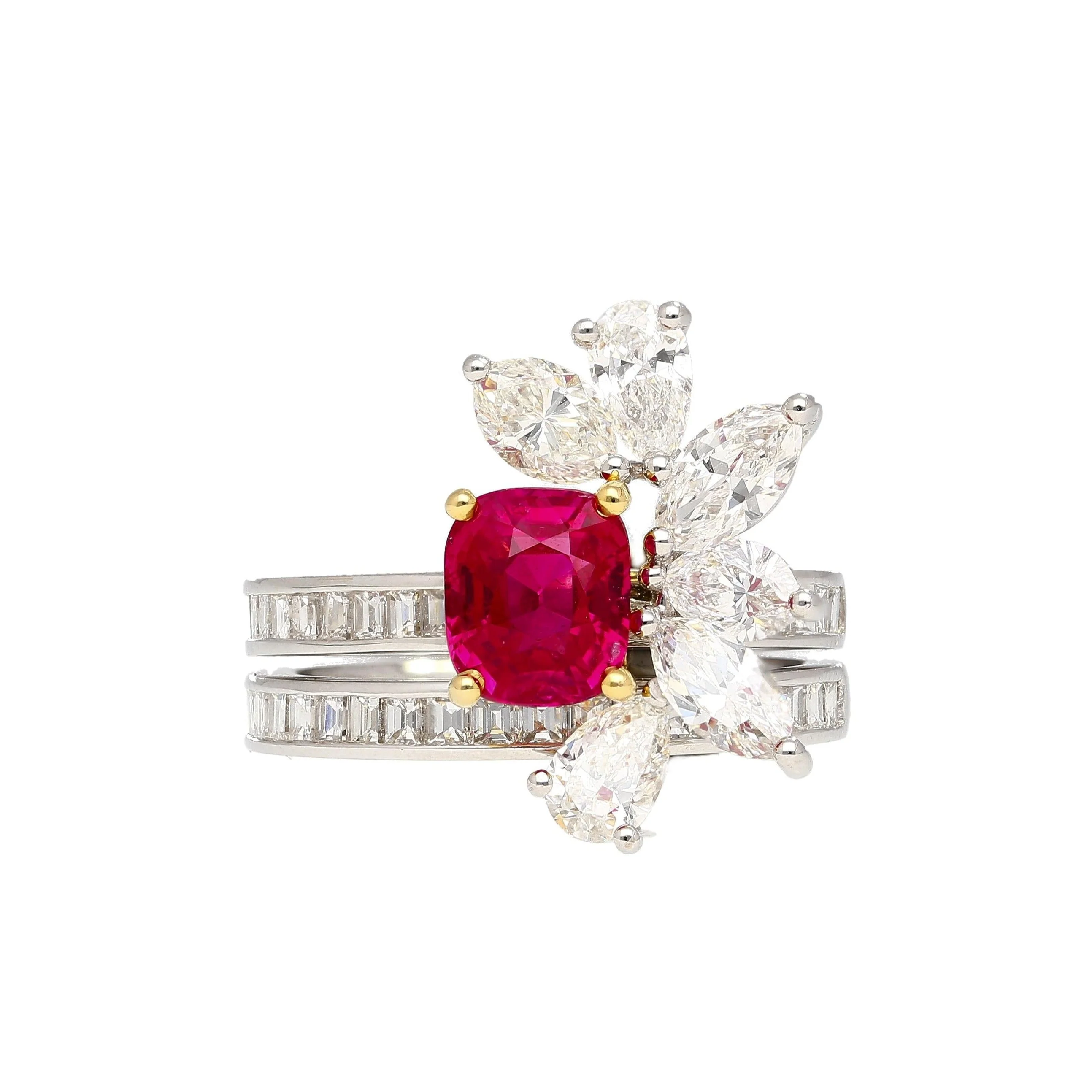 AGL Certified 8 Carat No Heat Kashmir Sapphire, Burma Ruby, & Diamond Stack Ring - Image 5