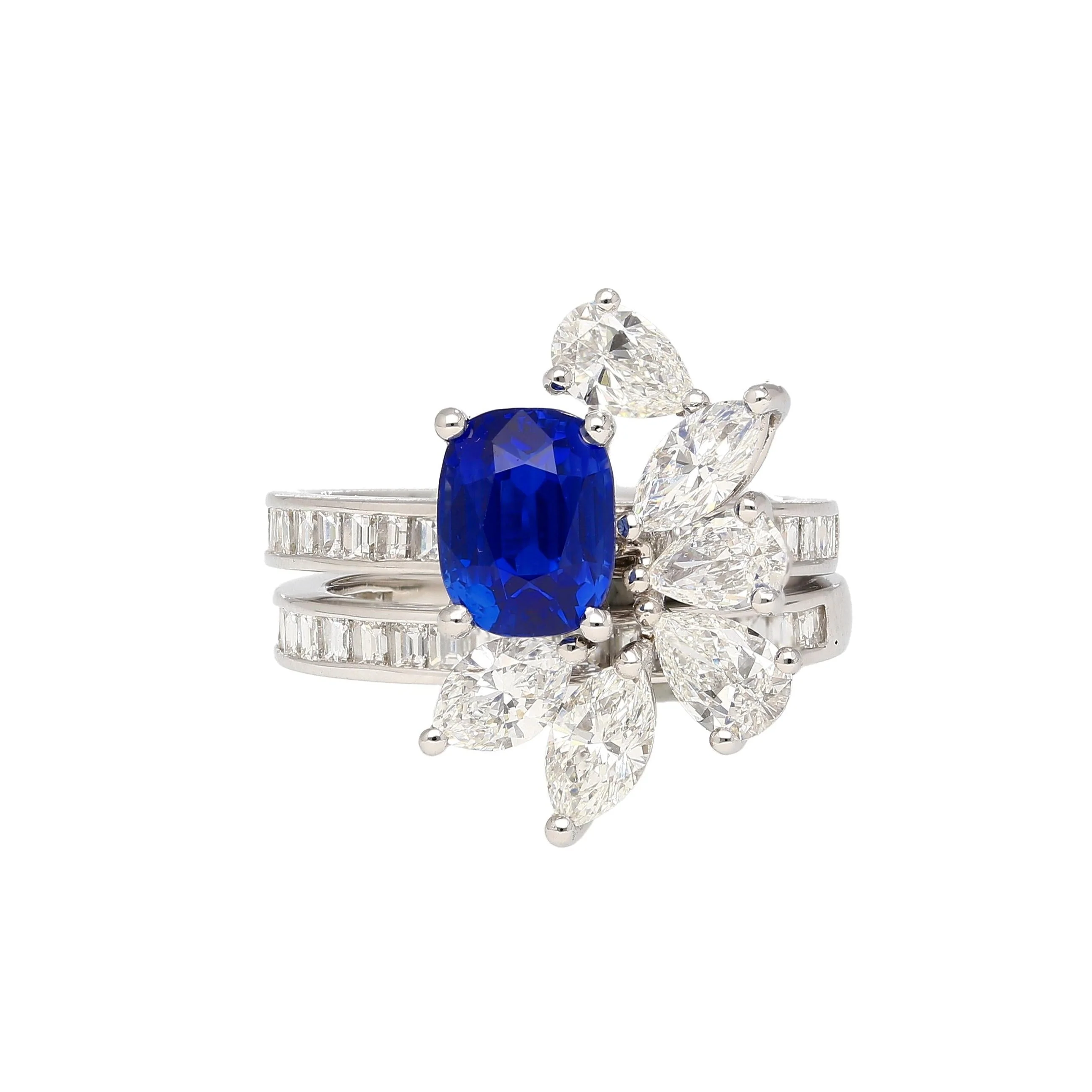 AGL Certified 8 Carat No Heat Kashmir Sapphire, Burma Ruby, & Diamond Stack Ring - Image 6