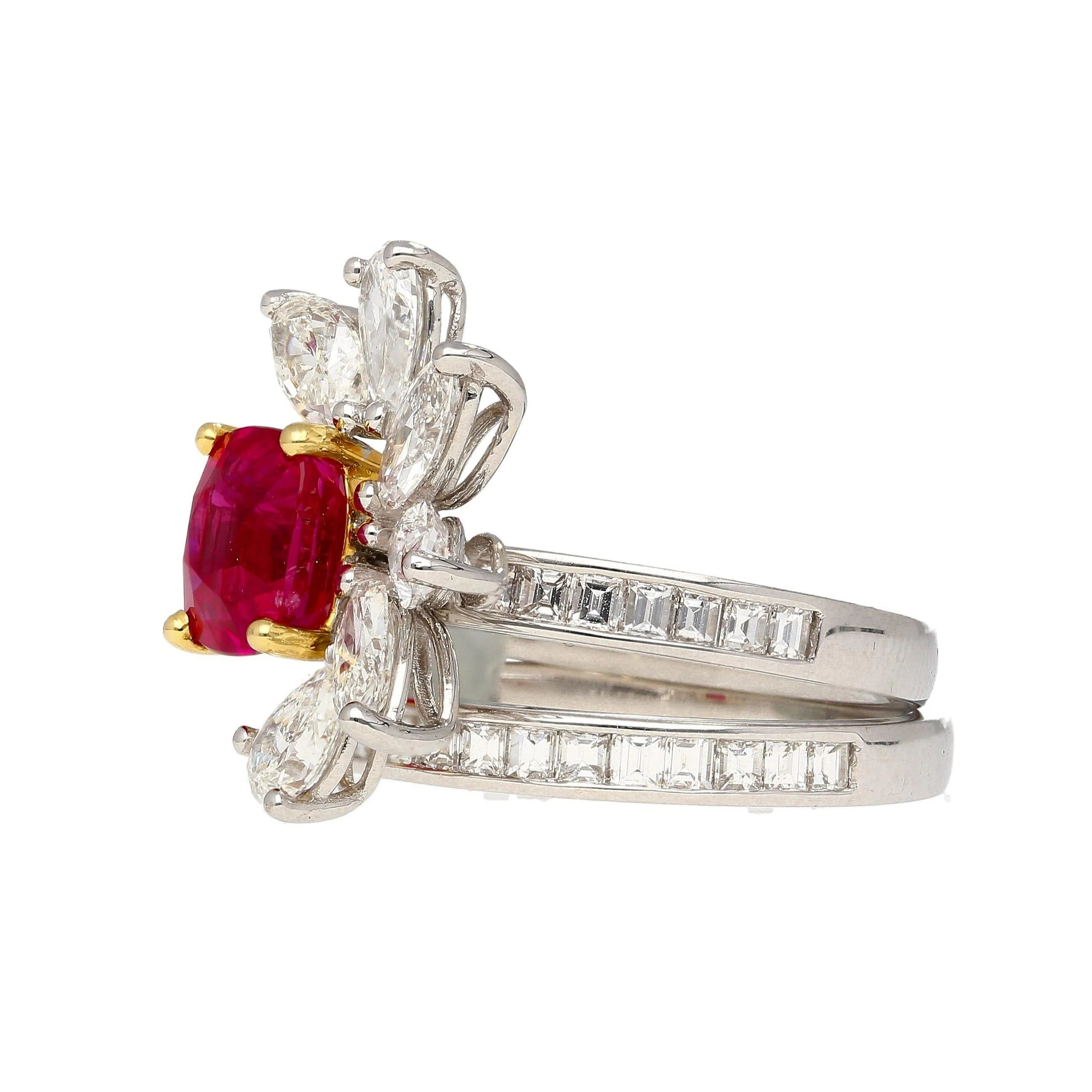 AGL Certified 8 Carat No Heat Kashmir Sapphire, Burma Ruby, & Diamond Stack Ring - Image 7