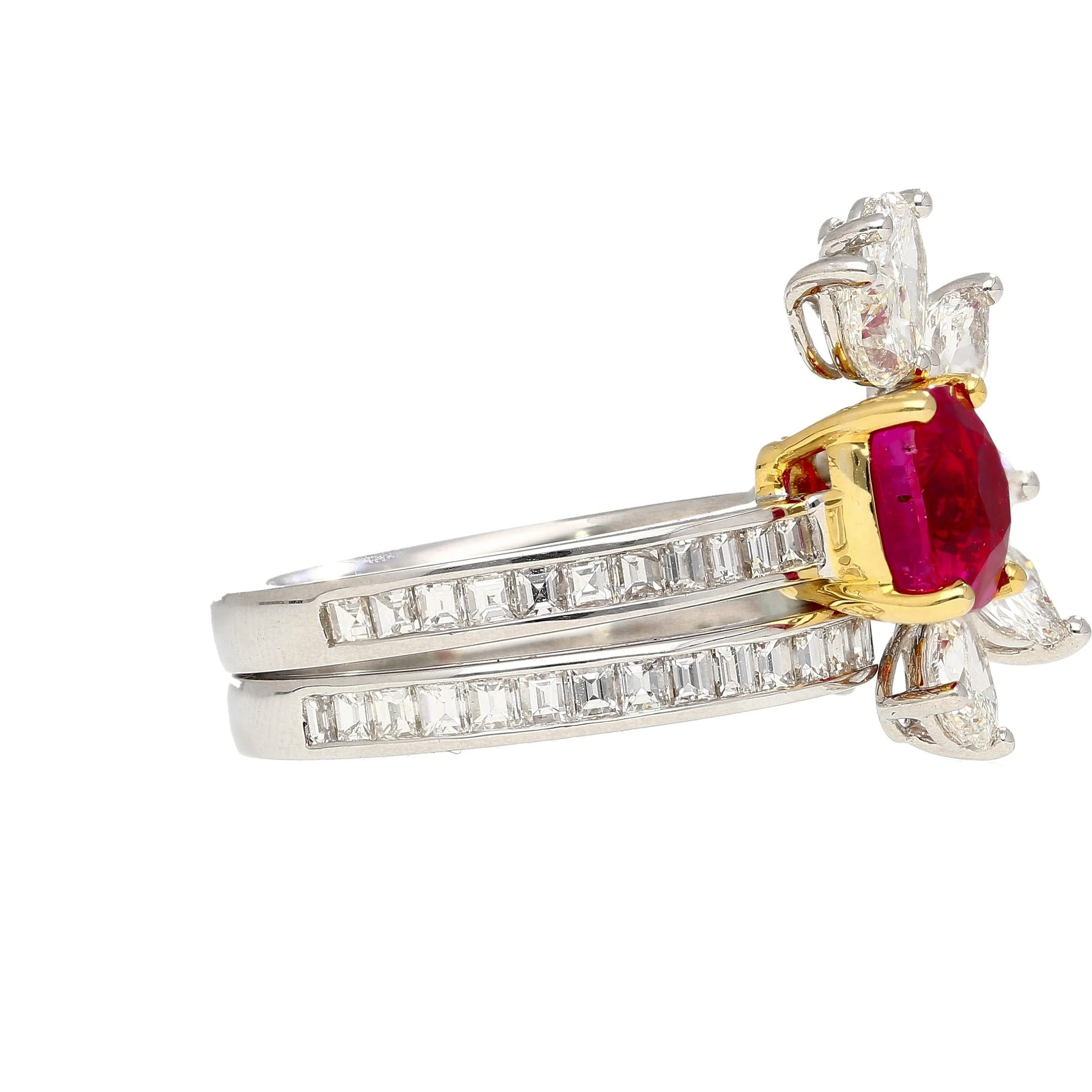 AGL Certified 8 Carat No Heat Kashmir Sapphire, Burma Ruby, & Diamond Stack Ring - Image 8