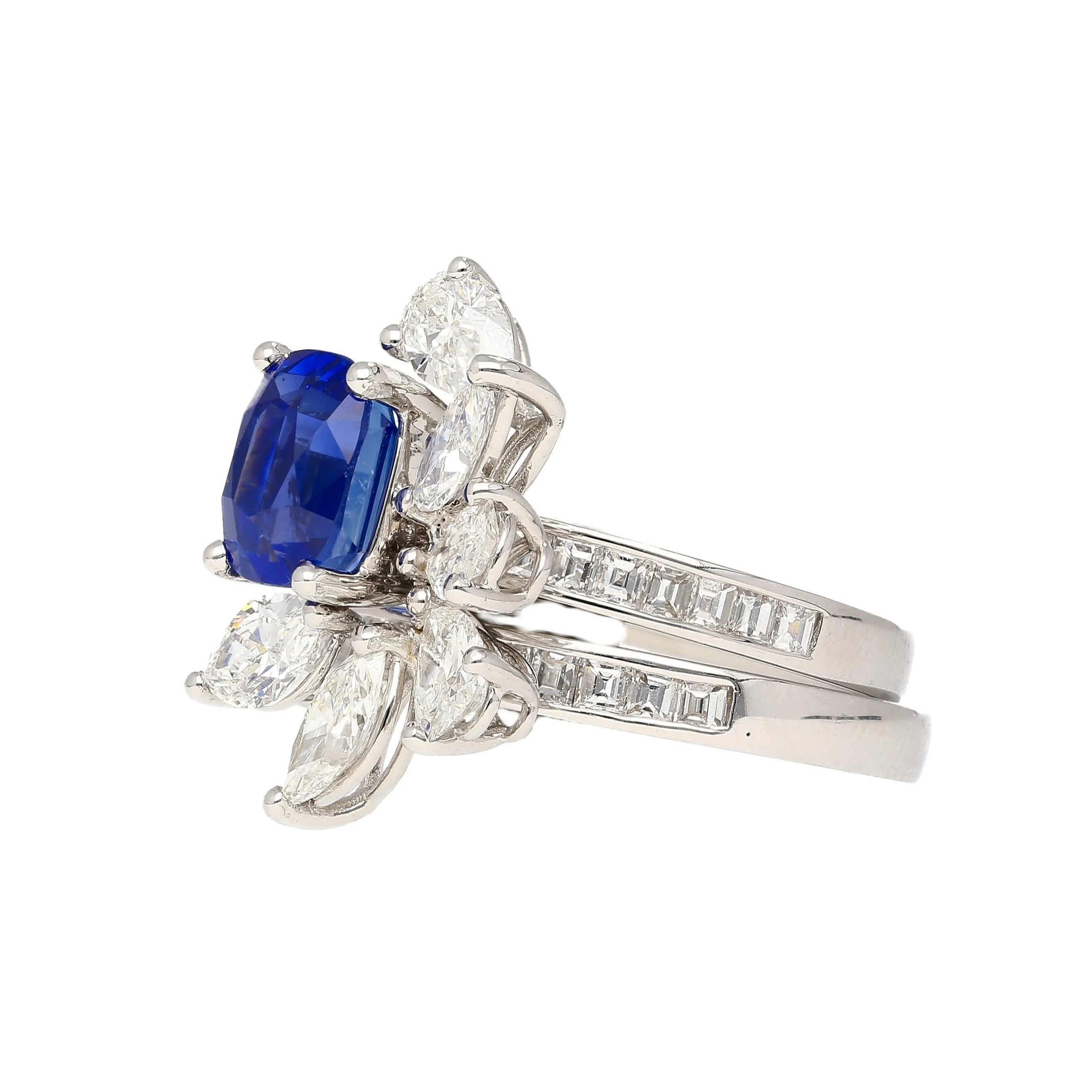 AGL Certified 8 Carat No Heat Kashmir Sapphire, Burma Ruby, & Diamond Stack Ring - Image 9
