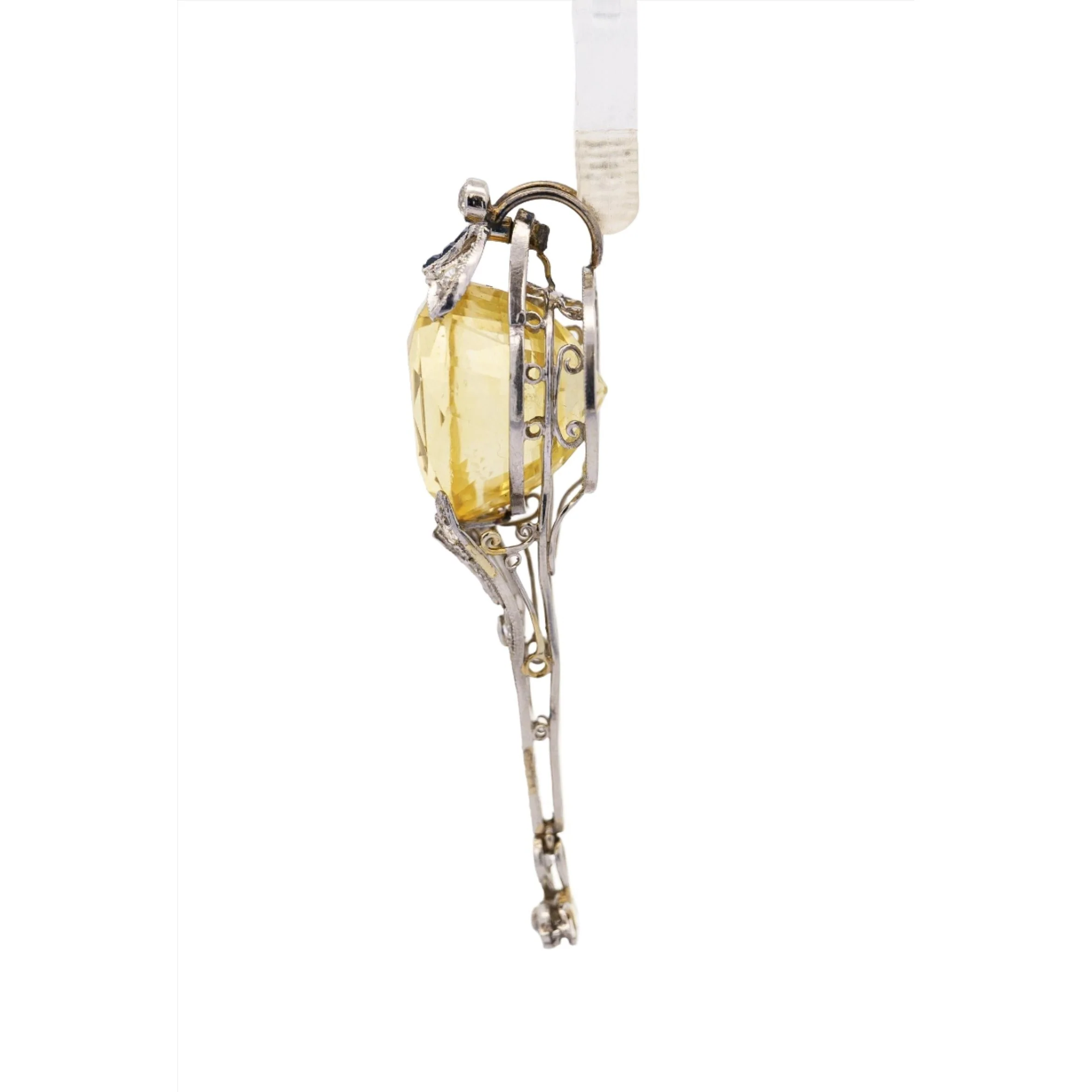AGL Cert. Antique 20 Carat No Heat Ceylon Yellow Sapphire Art Deco Filigree Pendant - Image 7
