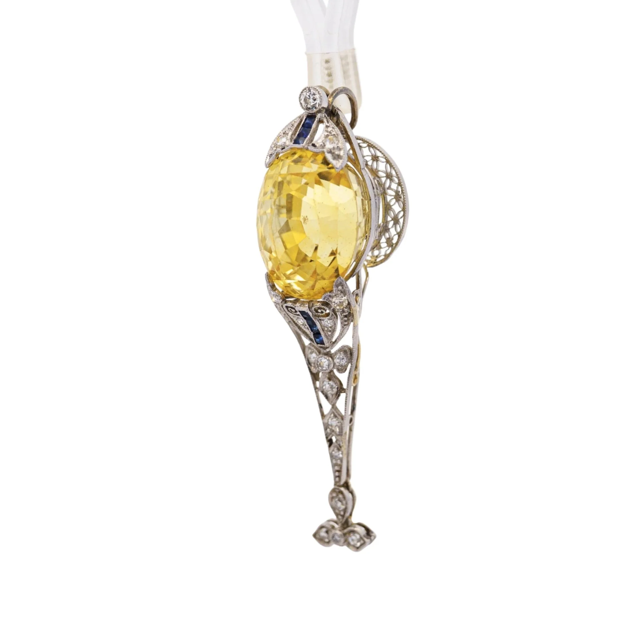 AGL Cert. Antique 20 Carat No Heat Ceylon Yellow Sapphire Art Deco Filigree Pendant - Image 9