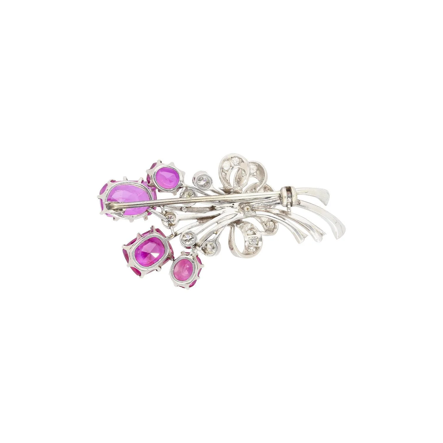 AGL Certified No Heat Ceylon Pink Sapphire and Diamond Platinum Floral Brooch - Image 7