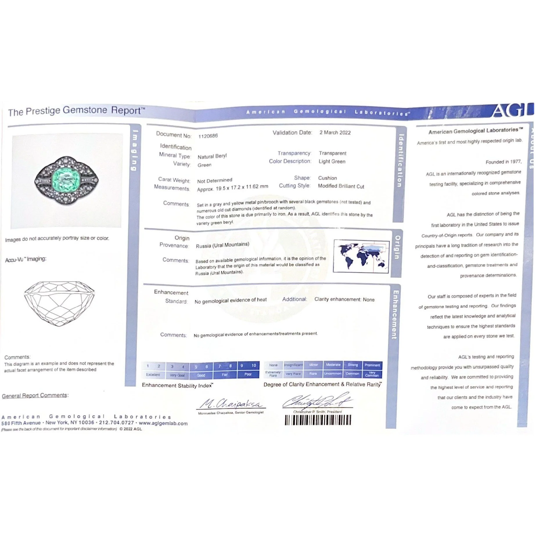 AGL Certified No Heat Ural Mountain Russian Beryl Pin in 14k - Image 4