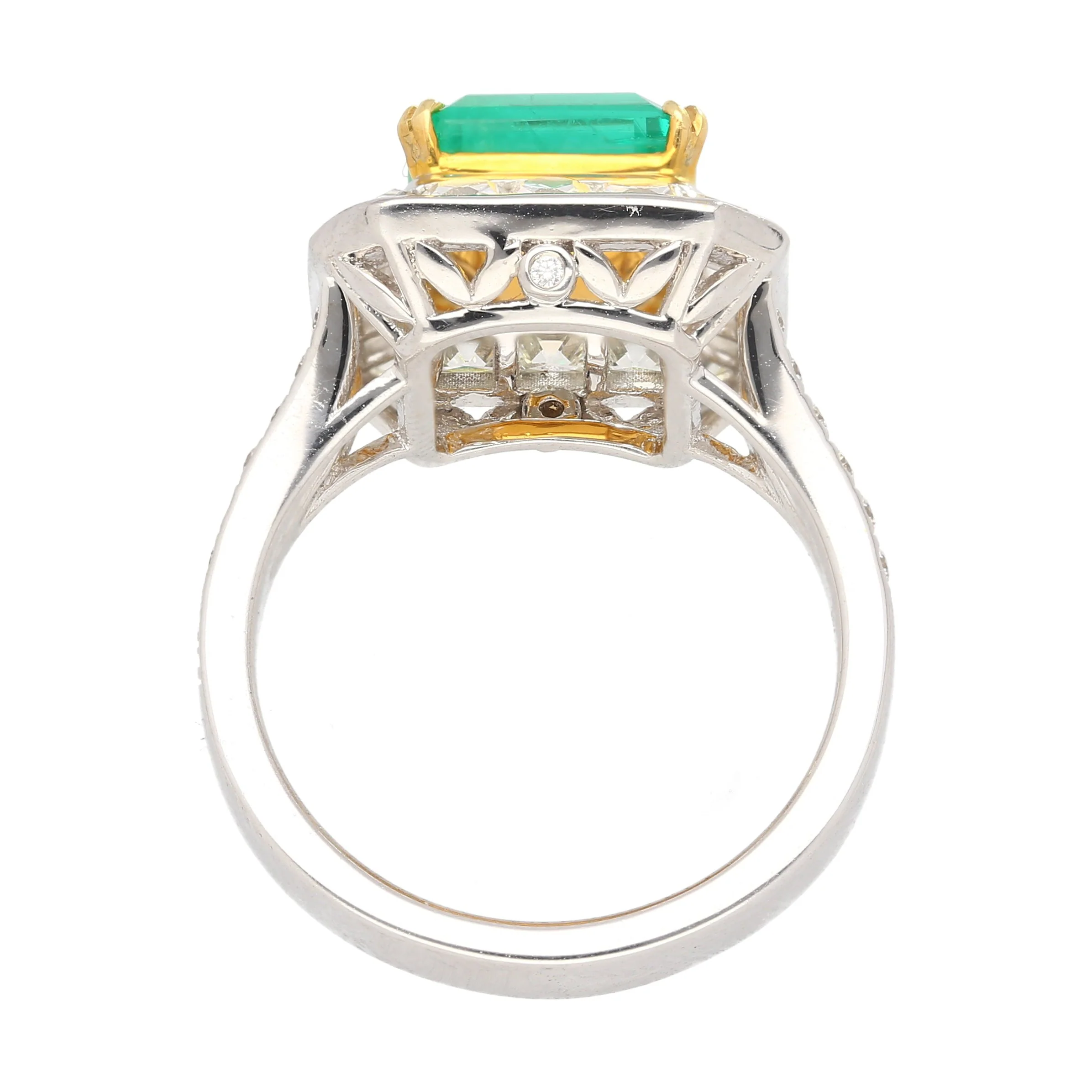 AGL Certified No Oil 2.54 Carat Colombian Emerald and Old French Cut Diamond Ring - Image 6