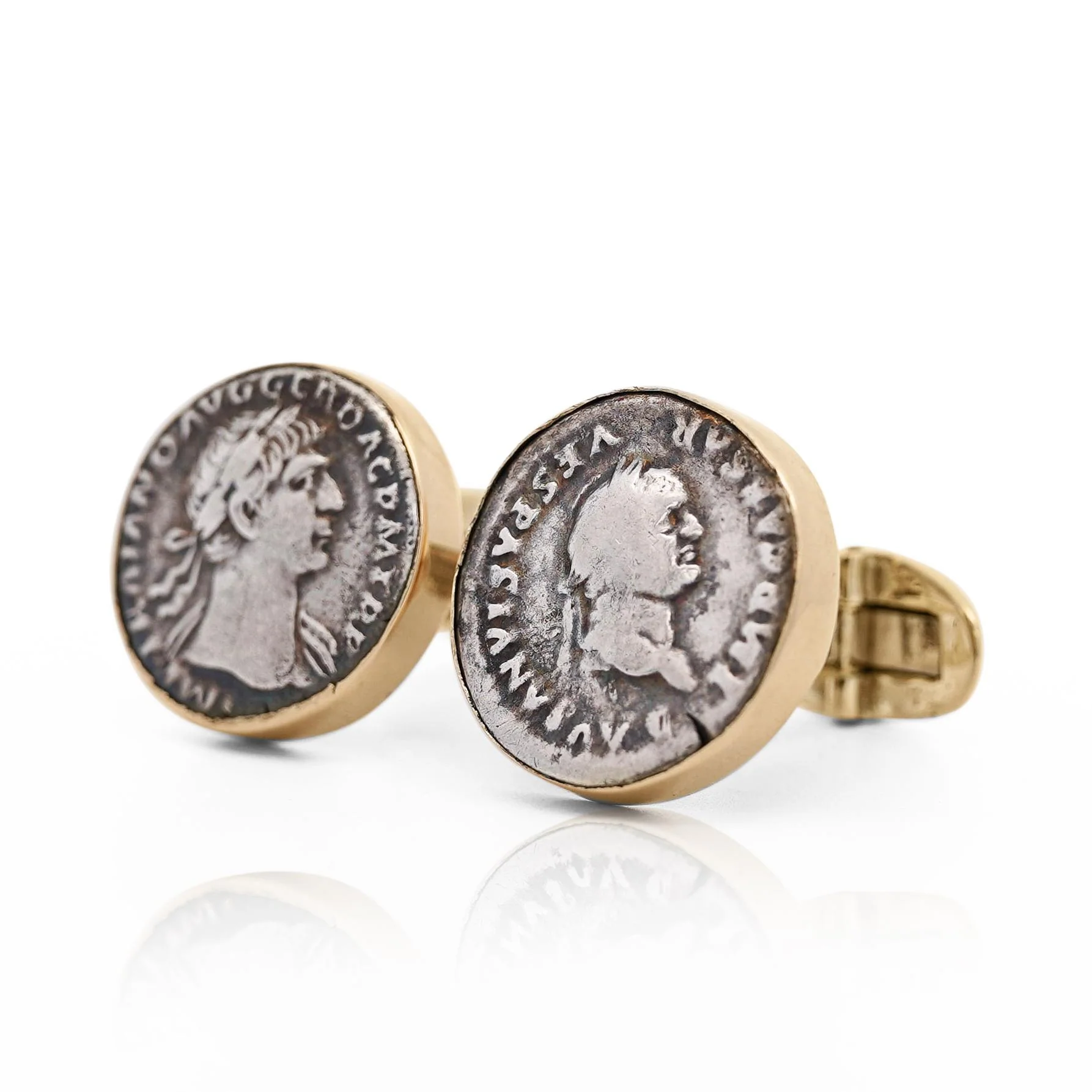 Ancient Roman Coin Cufflinks Of Vespasian and Maiorianus in 14k Gold Frame - Image 3