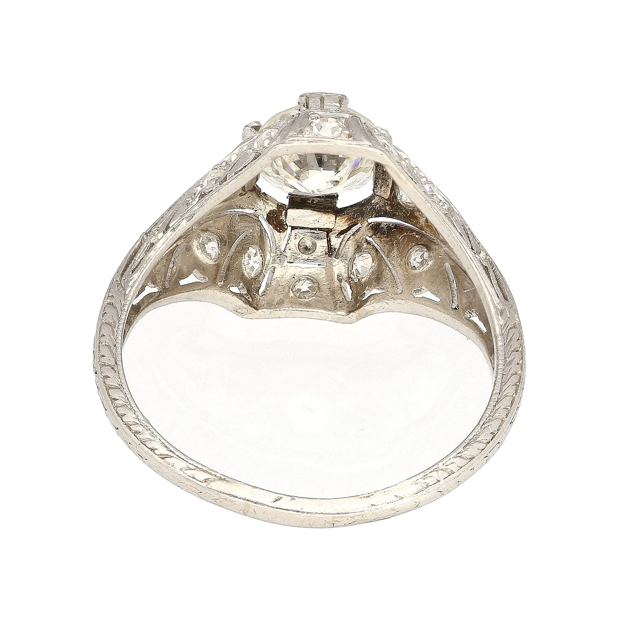 Antique Art Deco Era Platinum 1 Carat Old European Cut Diamond Ring - Image 2