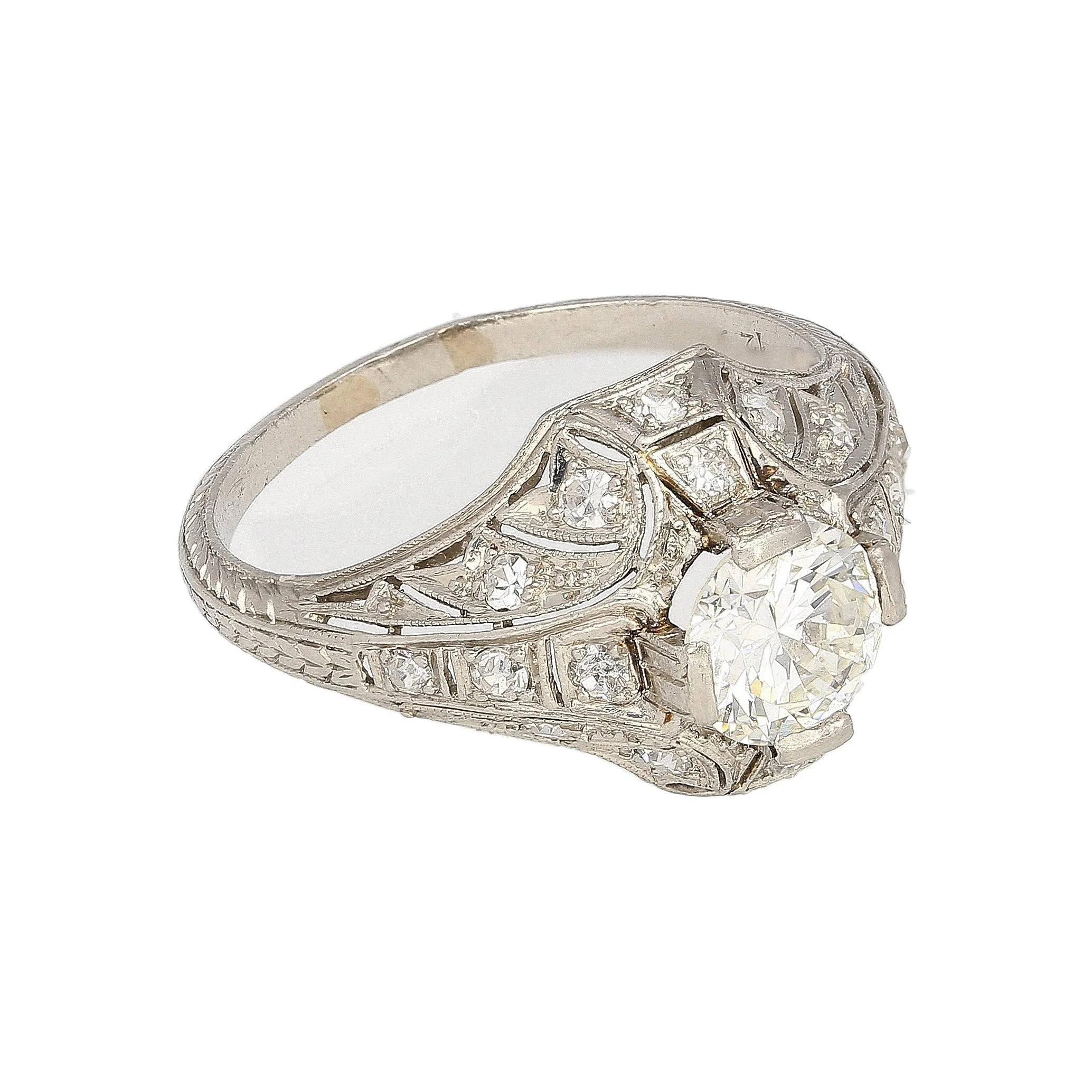 Antique Art Deco Era Platinum 1 Carat Old European Cut Diamond Ring - Image 5