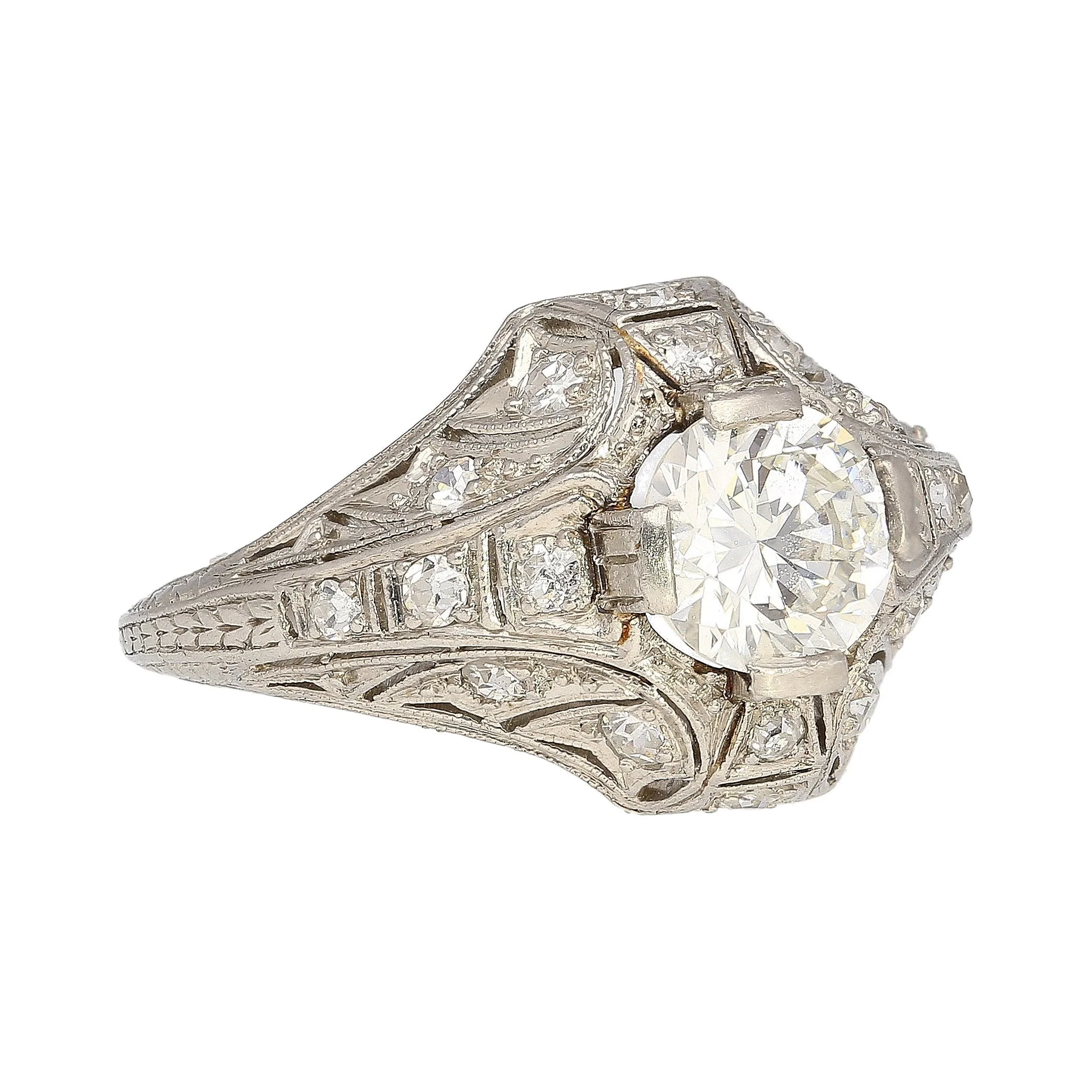 Antique Art Deco Era Platinum 1 Carat Old European Cut Diamond Ring - Image 6